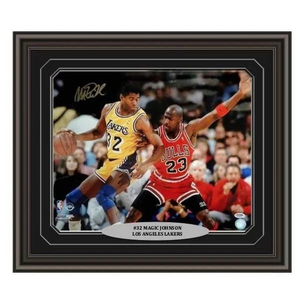 Authentic Magic Johnson Signed Lakers 16x20 Framed Photo with PSA/DNA COA - Michael Jordan Autograph Black - Perfect for Sports Memorabilia Collections, Man Cave Decor & NBA Fan Gifts
