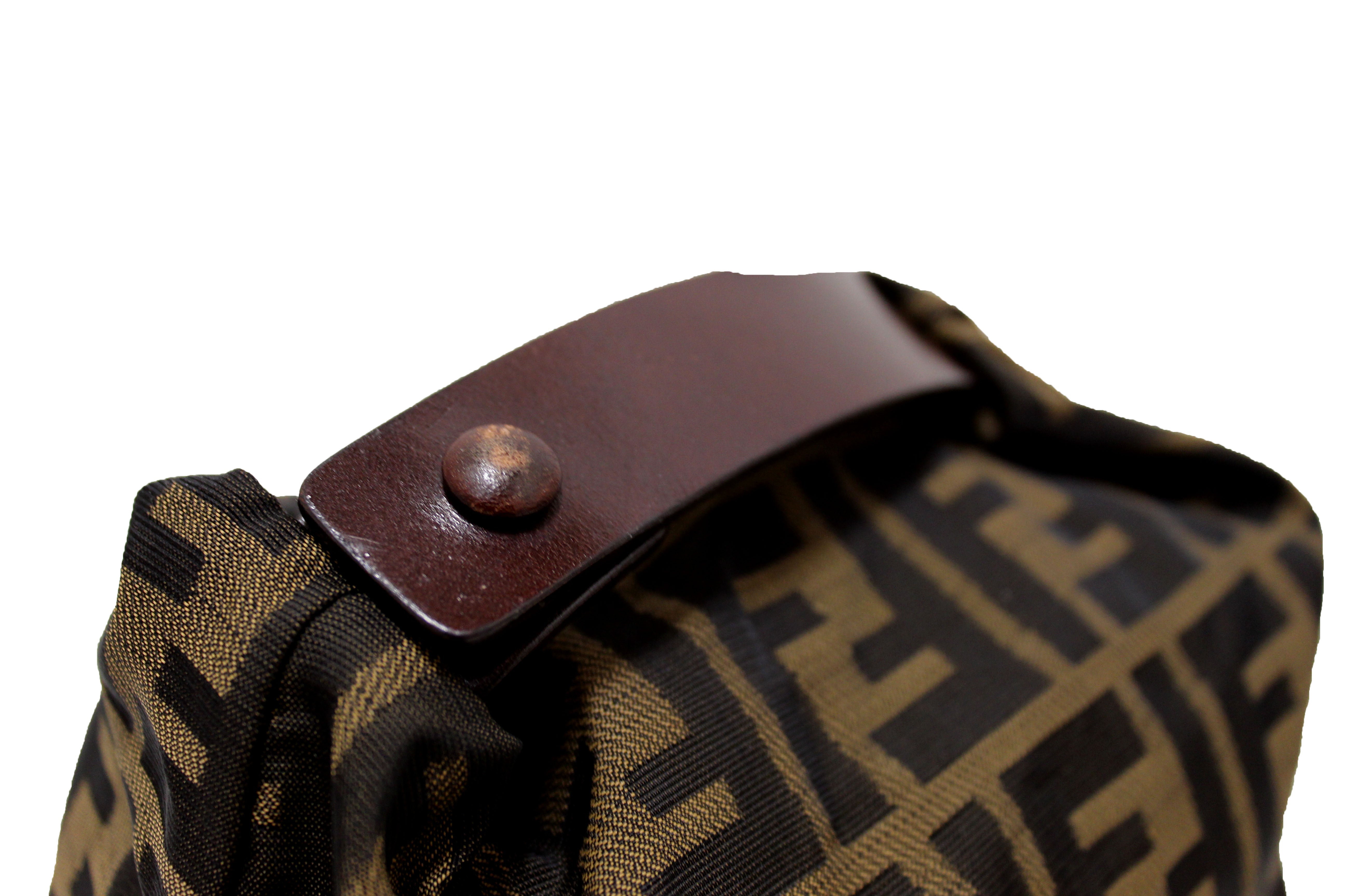 Authentic Fendi Brown Tobacco Zucca Print Canvas Mini Pouch - Luxury Crossbody Bag for Women, Perfect for Parties, Travel & Everyday Use