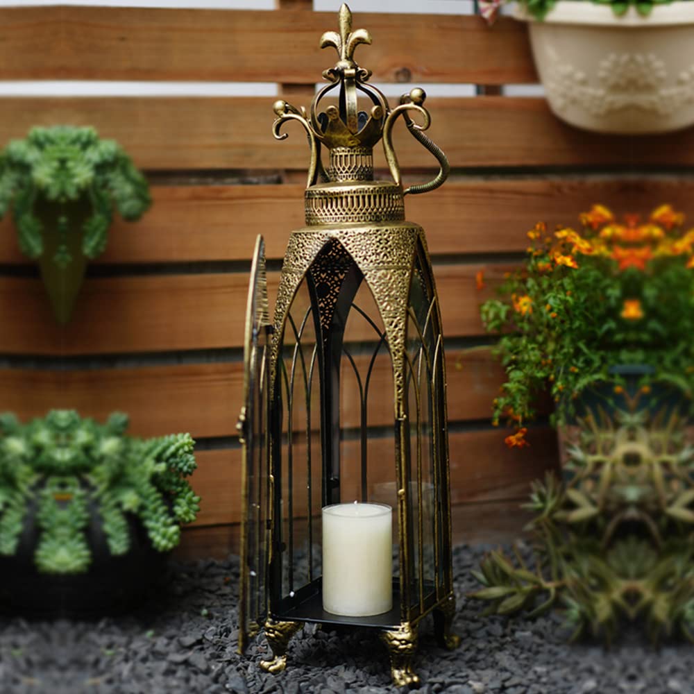 27.5 Inch Large Farmhouse Metal Hanging Candle Lantern with Clear Glass - Rustic Home Decor for Living Room, Garden, Patio, Wedding & Outdoor Events