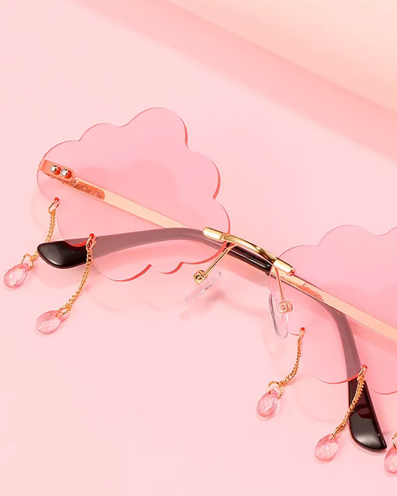 60s Pink Festive Cloud Glasses - Vintage Retro Sunglasses for Women & Men - Perfect for Parties, Festivals & Themed Events