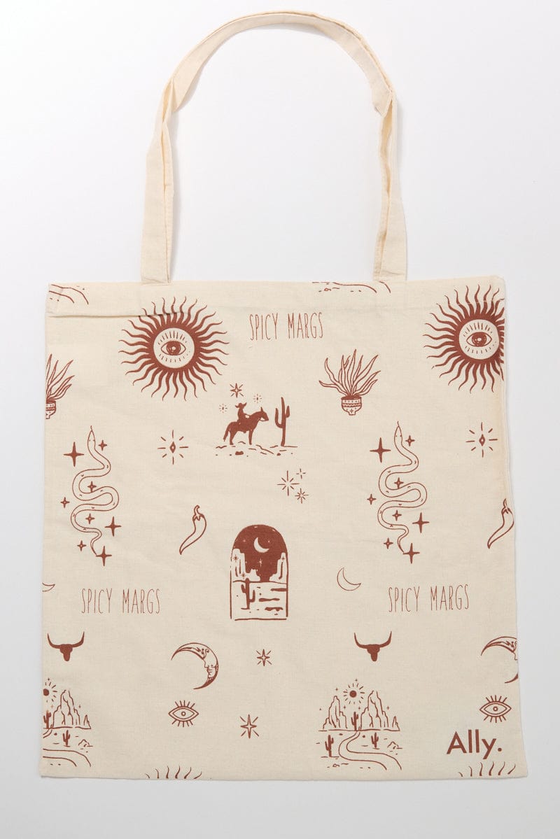 Stylish Beige Abstract Printed Tote Bag - Fashionable Lone Ranger Design - Perfect for Work, Travel & Shopping