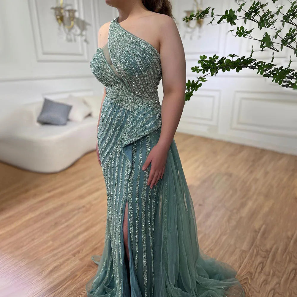Serene Hill Lilac Mermaid Evening Gown with Overskirt - Elegant One Shoulder Beaded Prom Dress for Women | Luxury Party Wear for Weddings, Galas & Formal Events