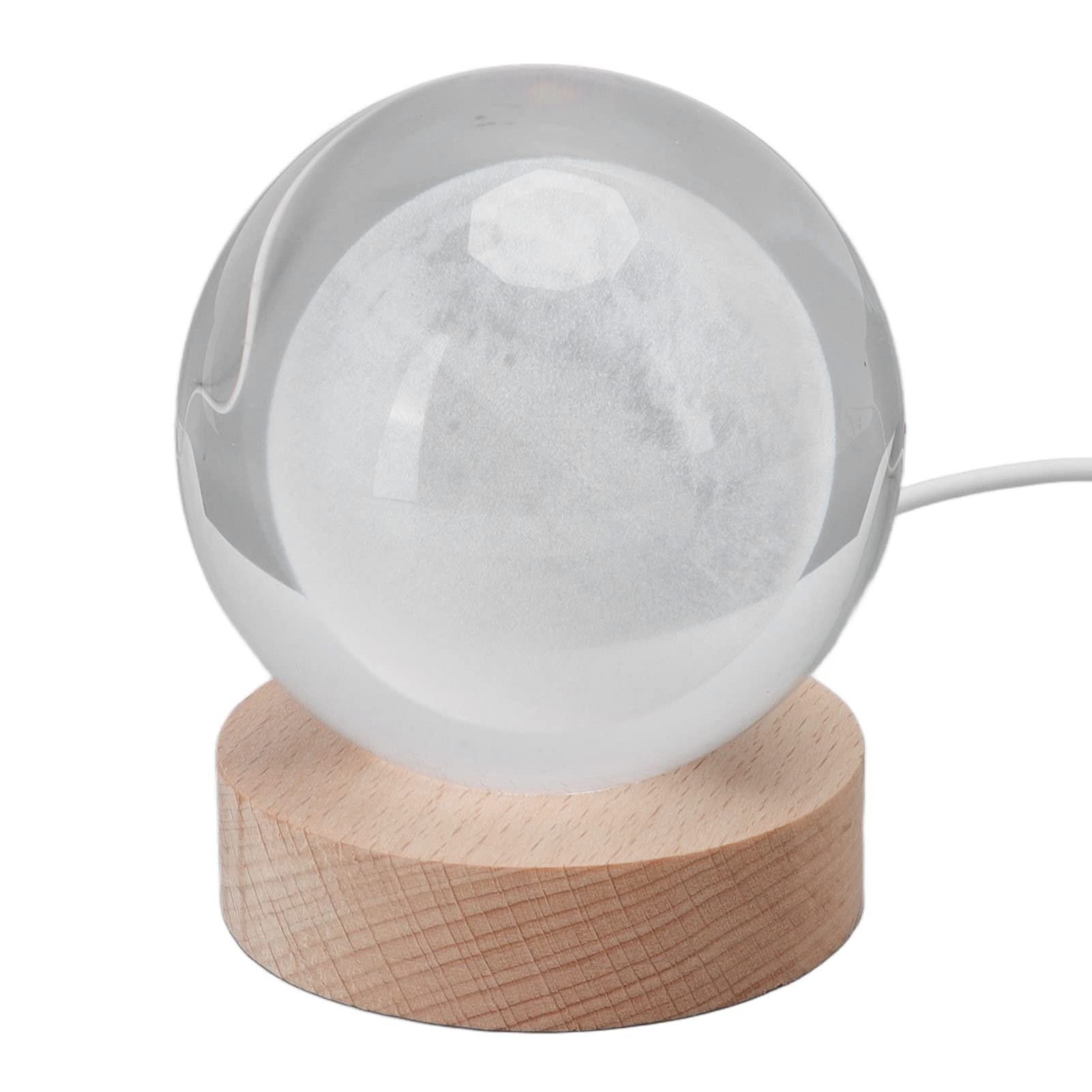 Moon Night Lamp - Wooden LED Crystal Ball Night Light for Desktop, Bedroom, Nursery | Decorative Moonlight Gift for Home Decor, Meditation & Relaxation | Warm White Glow for Soothing Ambience