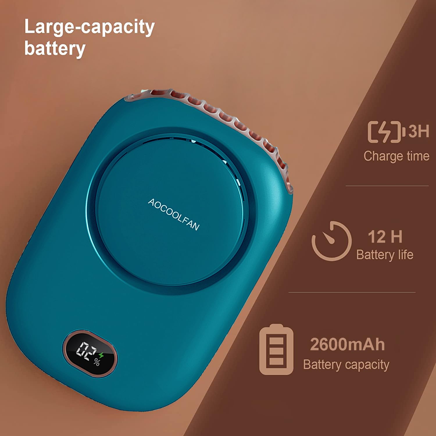 Portable Neck Fan - USB Rechargeable Personal Cooling Fan with 3 Speed Settings for Women, Men, Kids - Lightweight Hands-Free Design for Travel, Office, Home & Outdoor Use (Blue) | Stay Cool During Summer, Workouts & Daily Activities