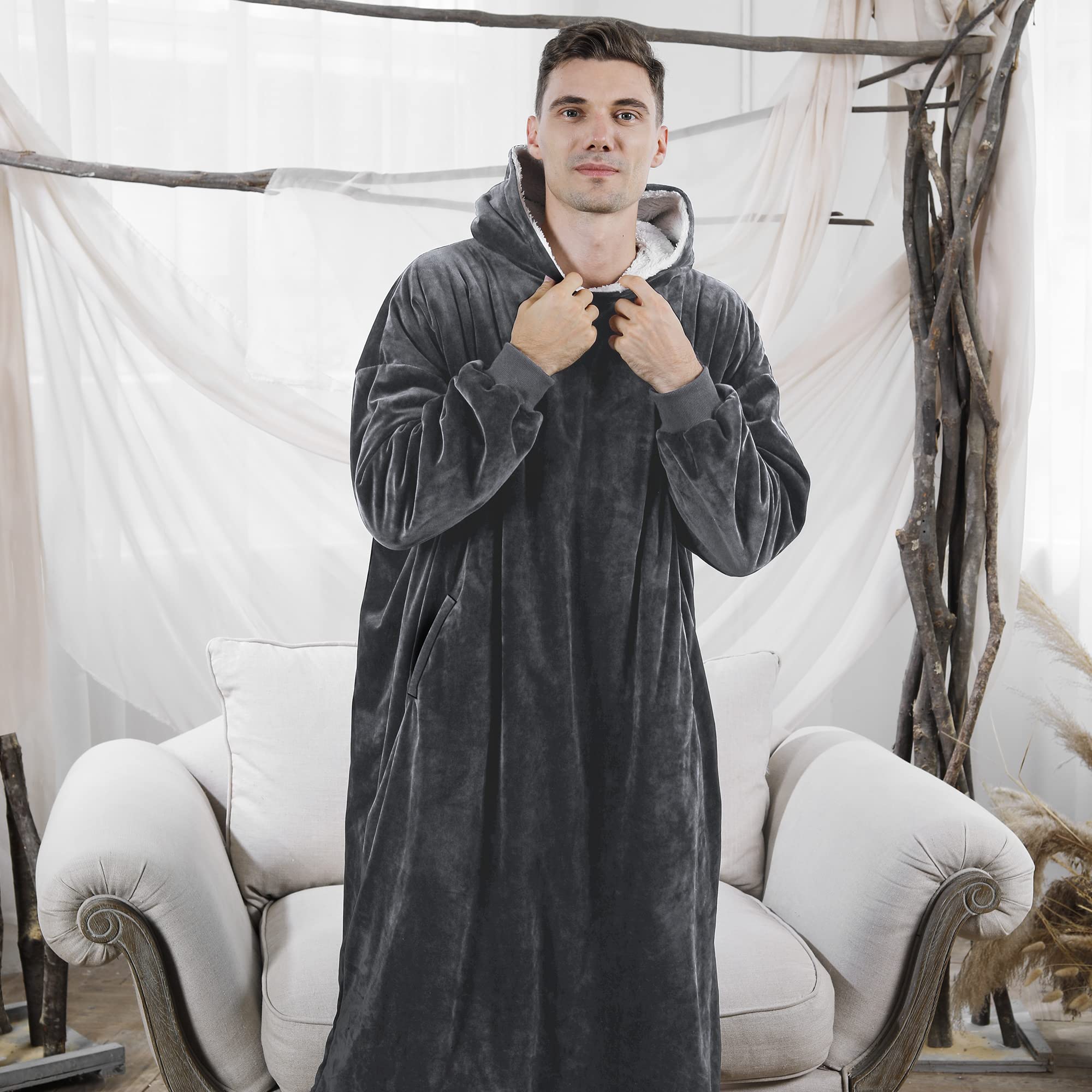 Cozy AmyHomie Sherpa Hooded Blanket Sweatshirt - Oversized Wearable Fleece Hoodie for Women, Men & Kids | Perfect for Lounging, Netflix Nights & Outdoor Camping