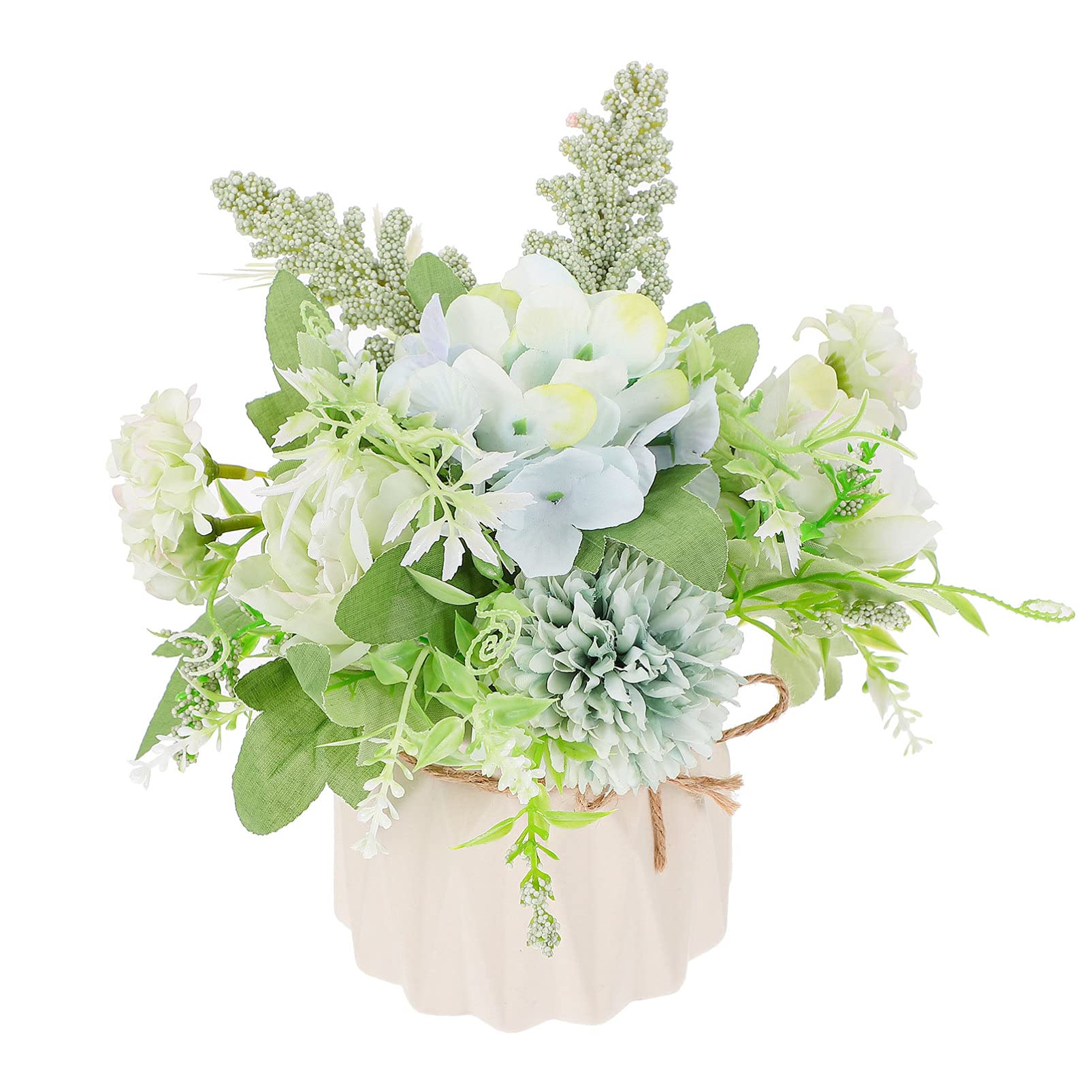 VOSAREA Artificial Rose Greenery Set - Silk Rose Flower & Ceramic Vase for Indoor Plants, Desk Decor, Home Office Decor | Faux Plants for Living Room, Bedroom, Wedding Centerpiece Decorations