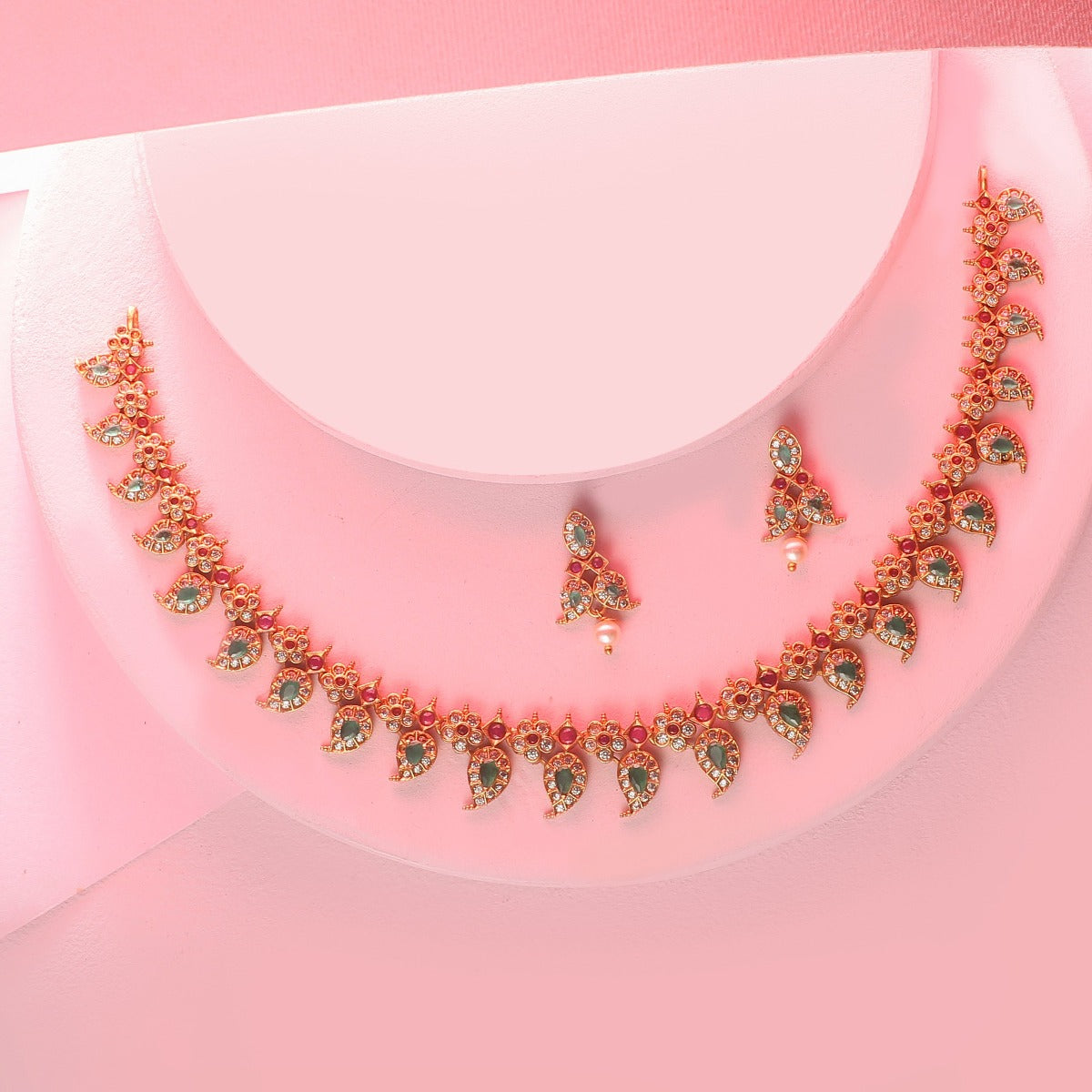 Antique Gold Plated Yutha Necklace & Earrings Set for Women - Elegant Jewelry Gift for Wedding, Party & Special Occasions