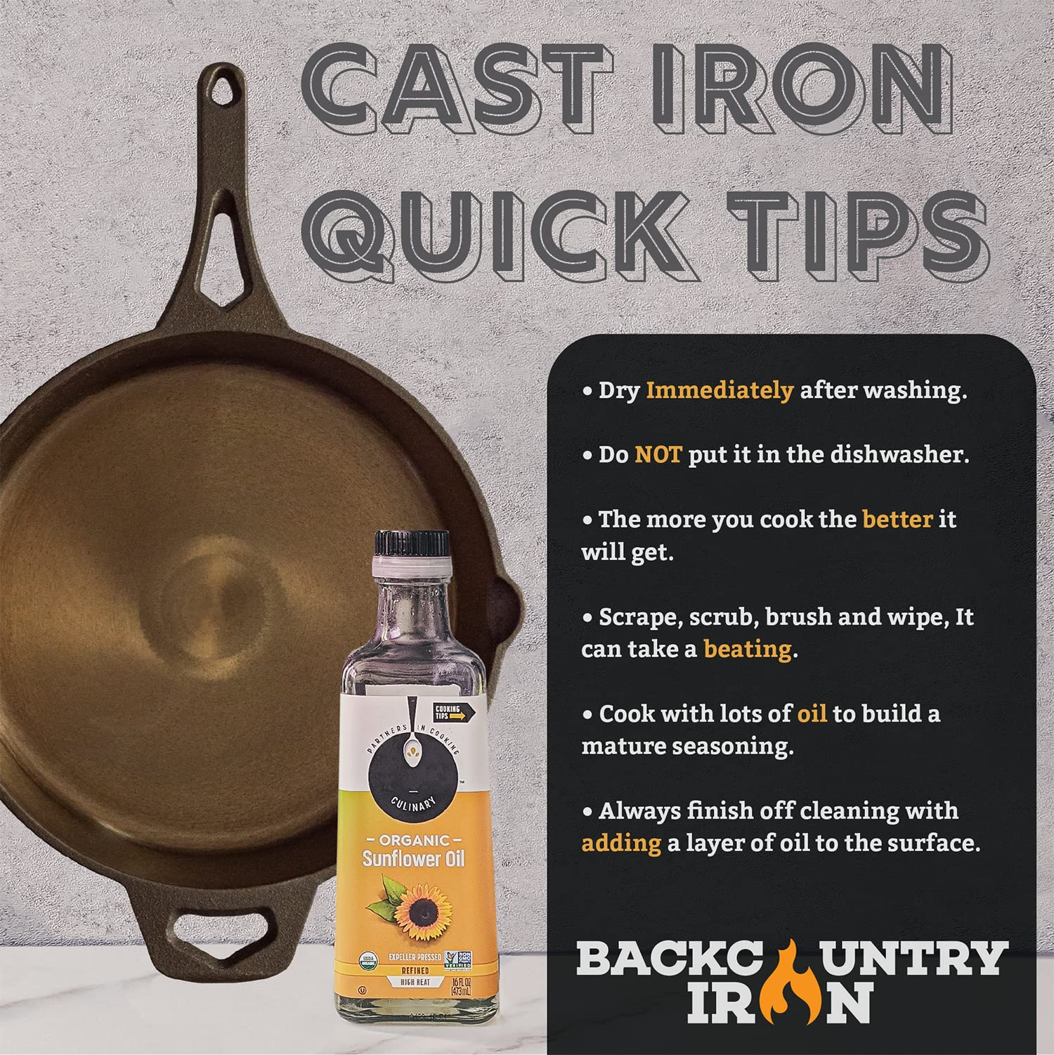 Pre-Seasoned 8 Inch Round Cast Iron Skillet - Backcountry Iron Wasatch Series - Perfect for Camping, Dutch Oven Cooking & Outdoor Adventures