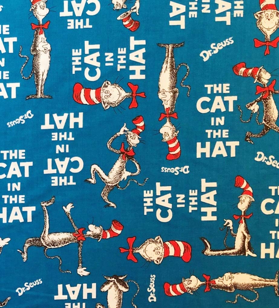 1/2 Yard Dr. Seuss The Cat in The Hat Blue Cotton Fabric - Perfect for Quilting, Sewing, DIY Crafts, Throw Pillows, Baby Blankets & Home Decor (44