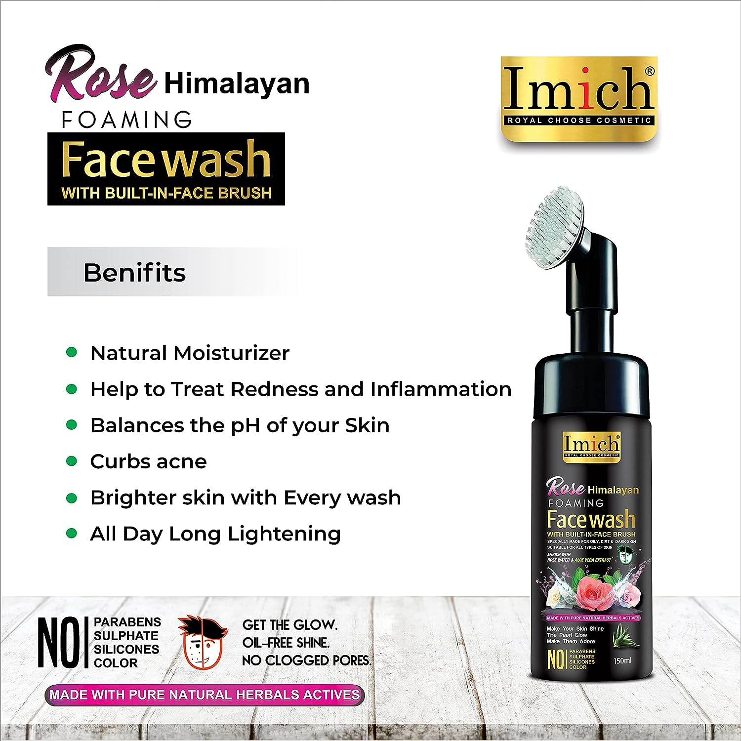 Himalayan Rose Foaming Face Wash with Built-In Brush - Gentle Cleanser for Sensitive Skin, Perfect for Daily Skincare Routine & Travel
