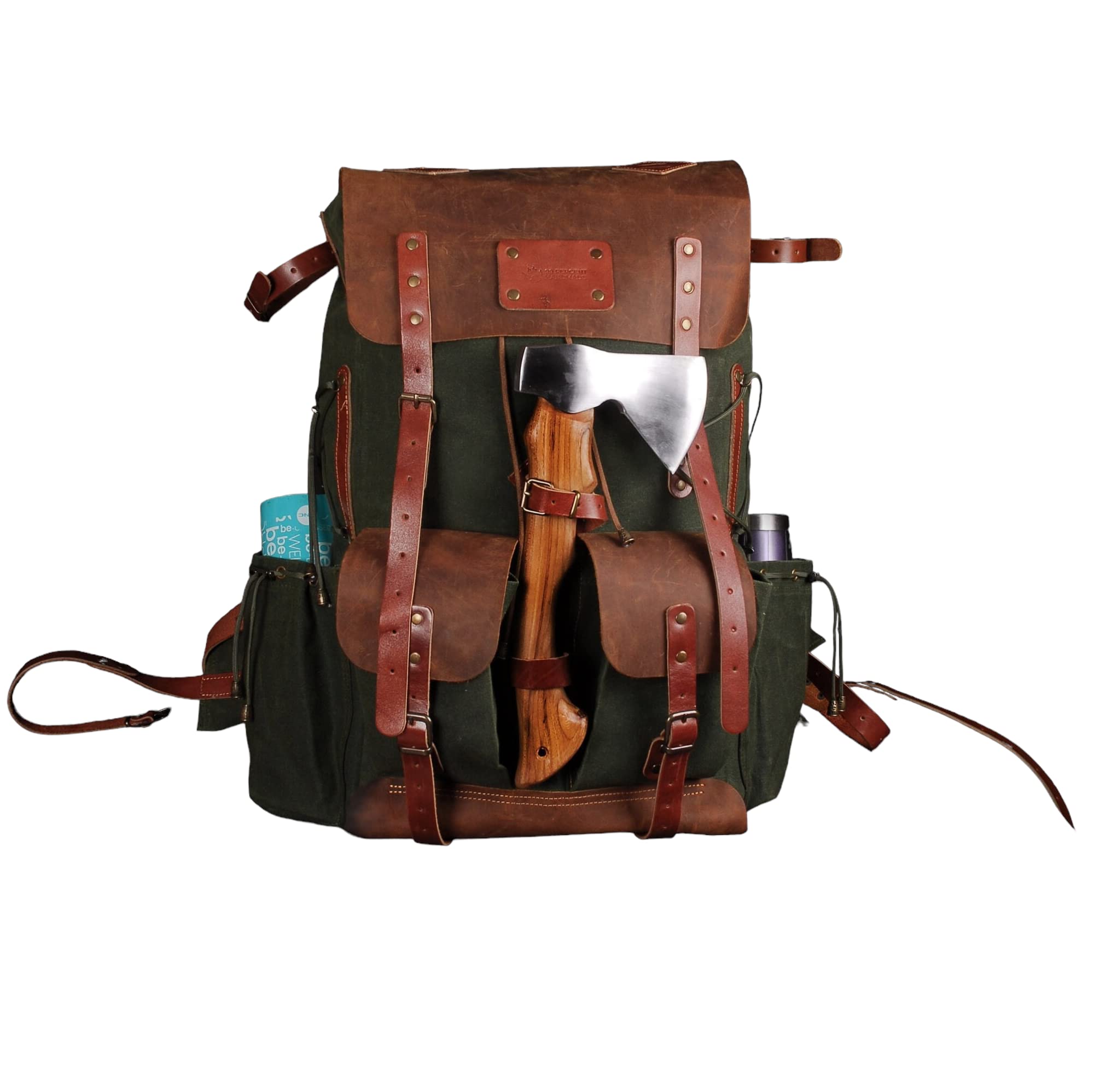 Premium Bushcraft & Camping Backpack - 60L Waxed Canvas & Leather Travel Backpack for Outdoor Adventures, Hiking & Survival Gear - Customizable (40L Option Available)