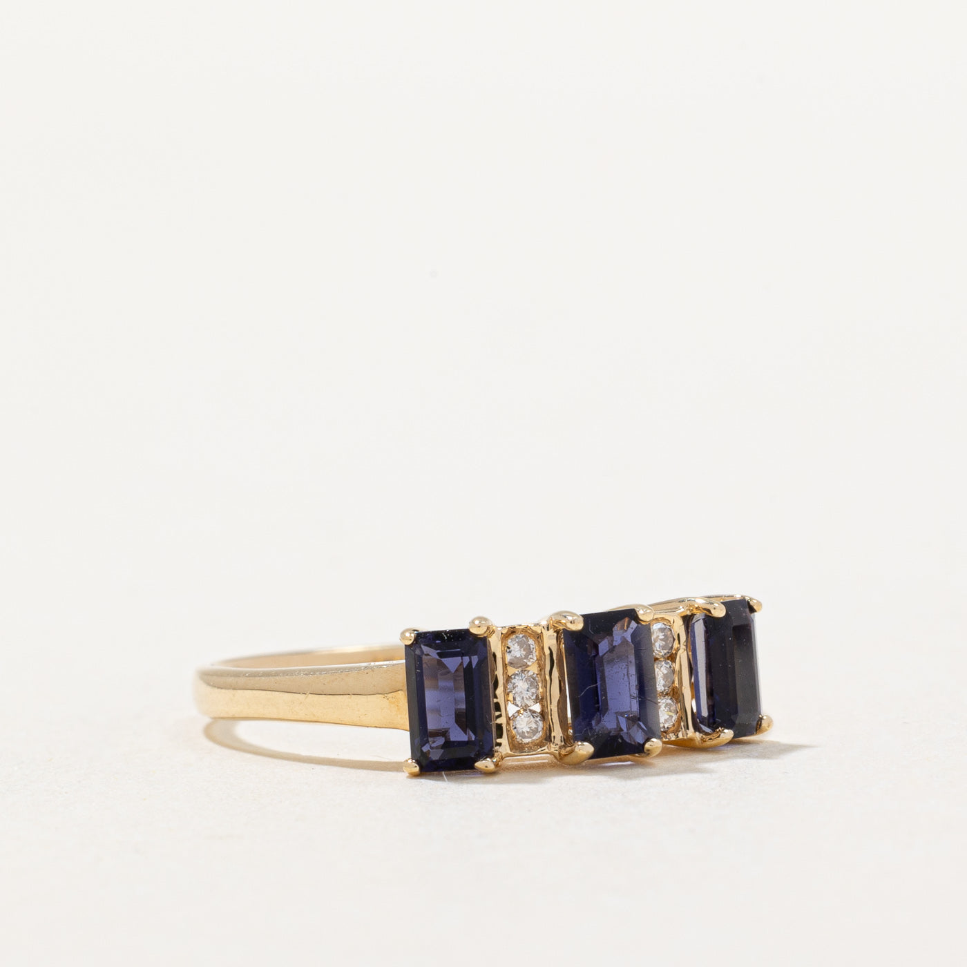 Three Stone Iolite & Diamond Ring | 0.75ctw Iolite & 0.06ctw Diamond | Size 7.75 | Elegant Wedding, Engagement & Anniversary Jewelry Gift for Women