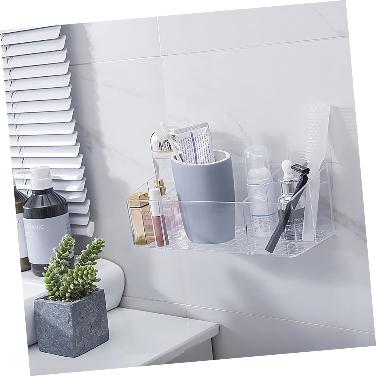 Cabilock 1-Piece Hanging Bathroom Storage Organizer - Transparent Makeup Brush Holder, Cosmetic Case & Shampoo Tray for Vanity, Desk Drawer - Perfect for Small Space Organization & Travel Beauty Essentials