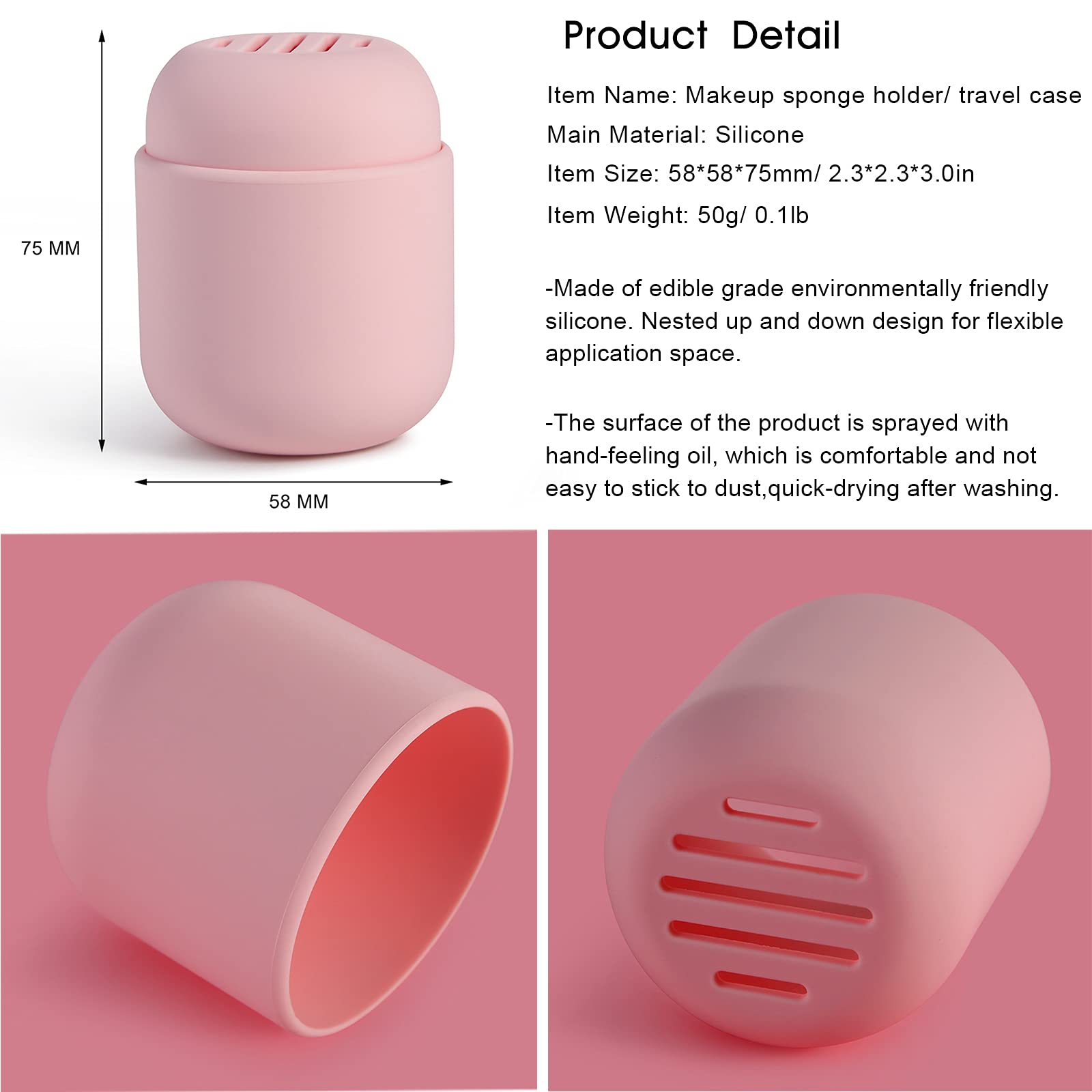 BEZOX Silicone Makeup Sponge Holder - Travel-Friendly Beauty Blender Case & Drying Container for Cosmetic Tools (Blender Not Included) - Pink | Perfect for Travel, Gym & Daily Makeup Organization