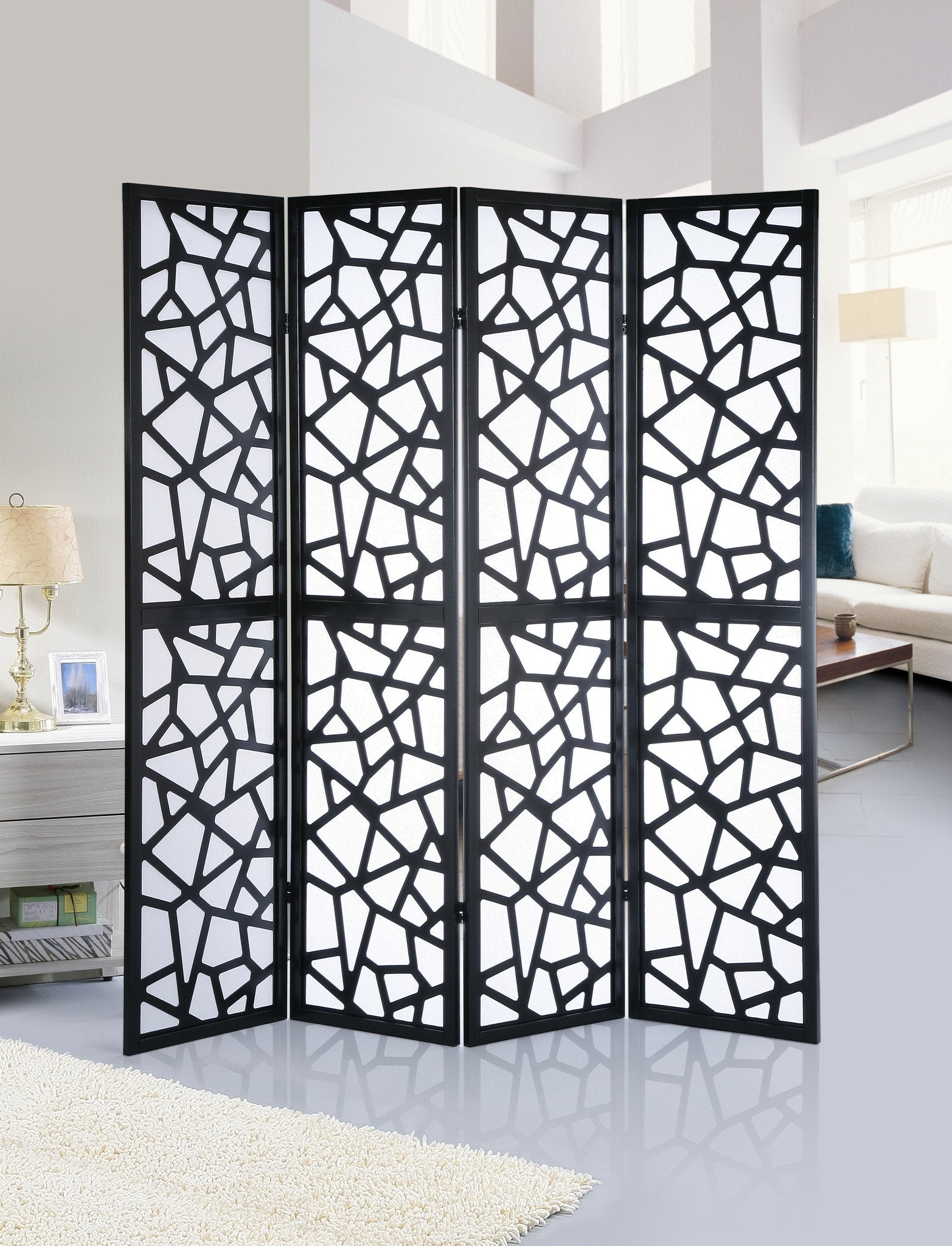 Roundhill Furniture Giyano 4-Panel Room Divider Screen - Black Privacy Partition for Home, Office & Studio - Perfect for Creating Separate Spaces in Living Rooms, Bedrooms or Workspaces