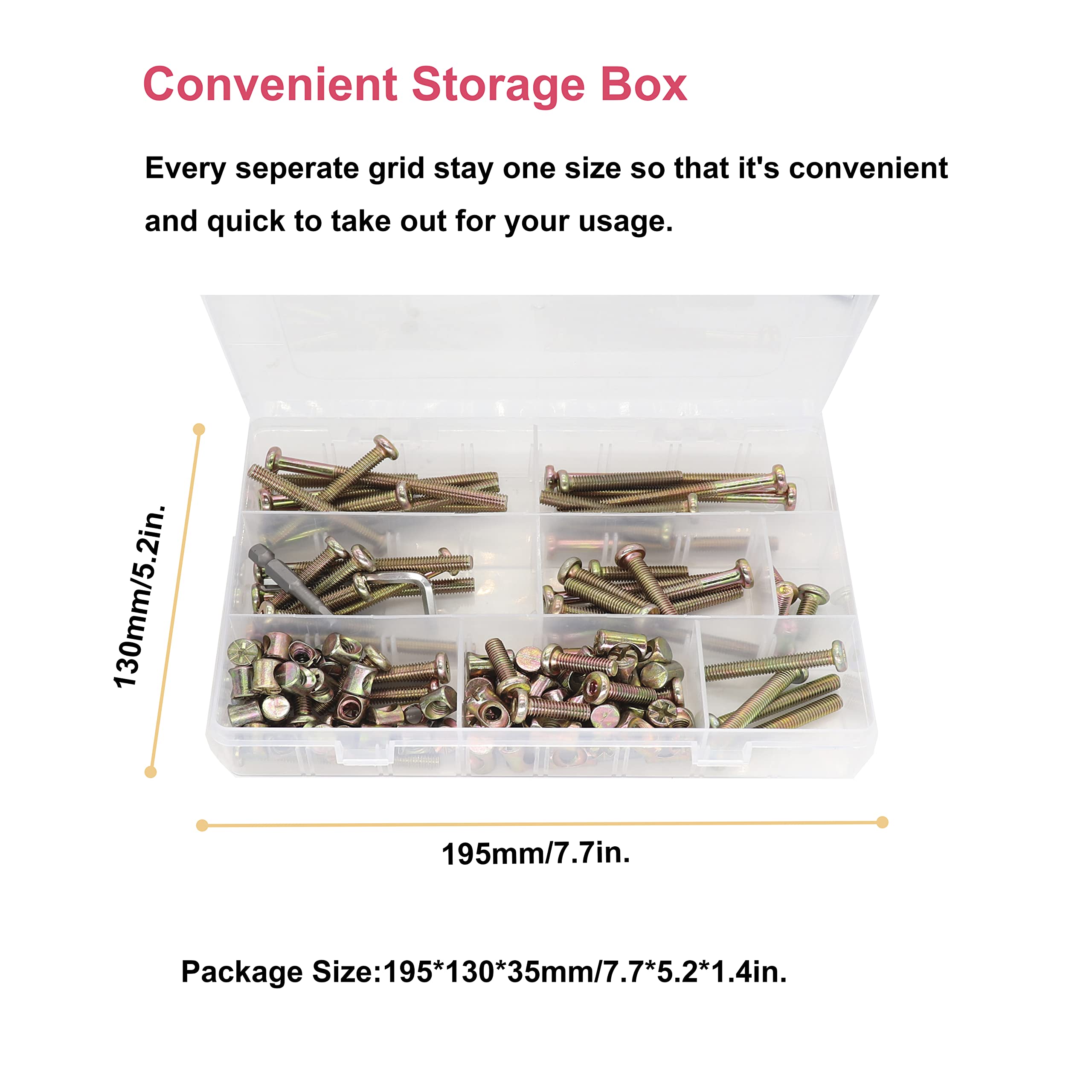 M6 Baby Crib Screws Kit - 100pcs Zinc Plated (15-75mm) for Bed Hardware Replacement