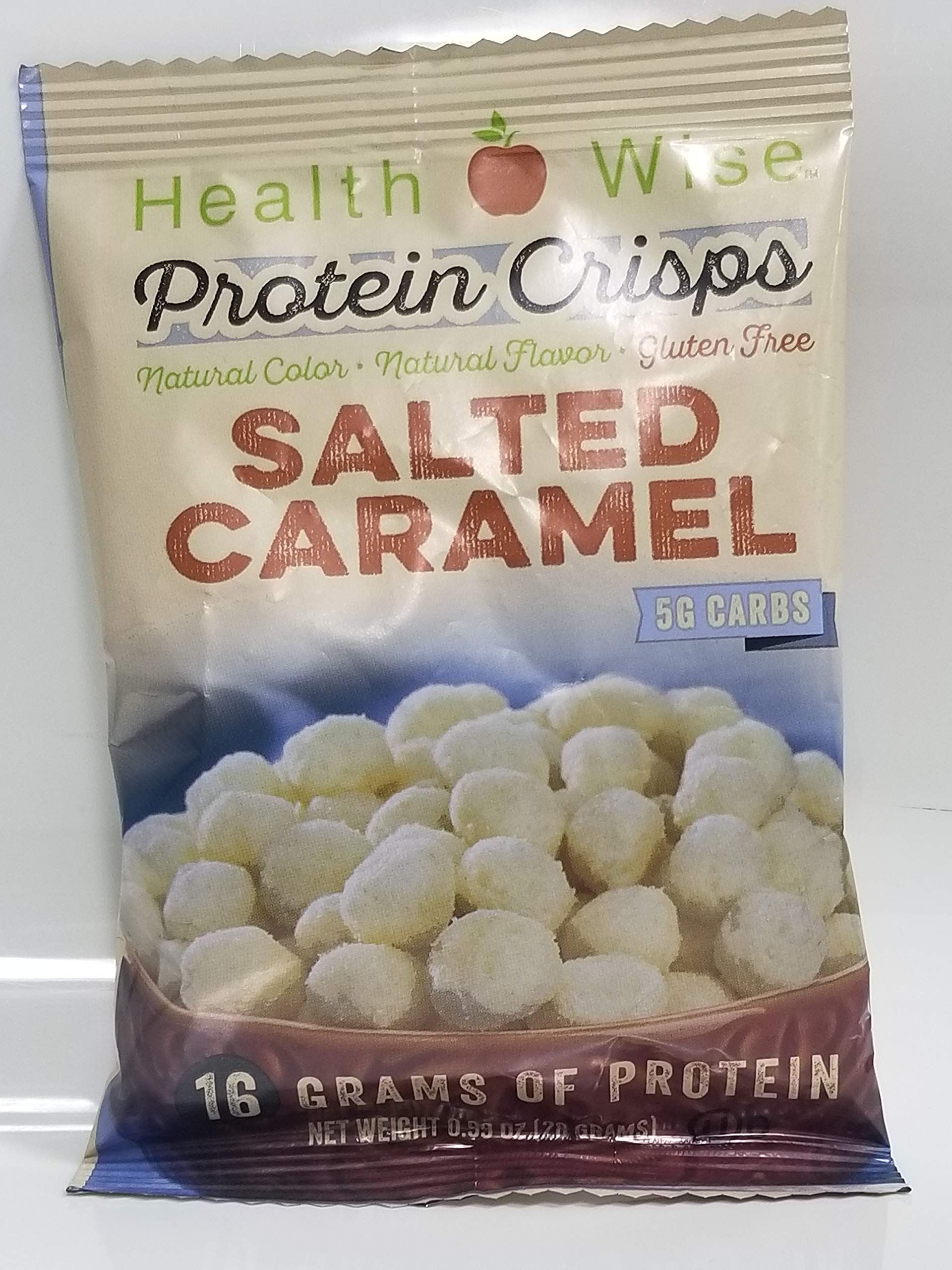 Health Wise Salted Caramel Protein Crisp - Low Carb Protein Snack (5g Carbs, 16g Protein, 130 Calories) - Keto Friendly, Weight Loss Support, Hunger Suppressant - 7 Pack Bags - Perfect for On-the-Go, Post-Workout & Healthy Diet Snacking