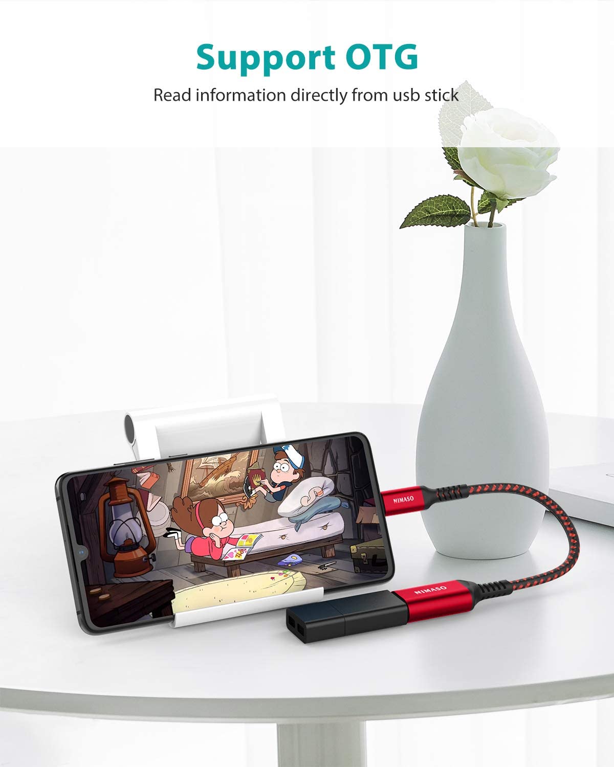 NIMASO 2-Pack USB C to USB 3.1 Adapter - Type C Male to USB Female OTG Cable Compatible with iPhone 15 Series, MacBook Pro, iPad, Samsung Galaxy, Huawei, Google Pixel - Red | Perfect for Data Transfer, Charging & Connecting Peripherals
