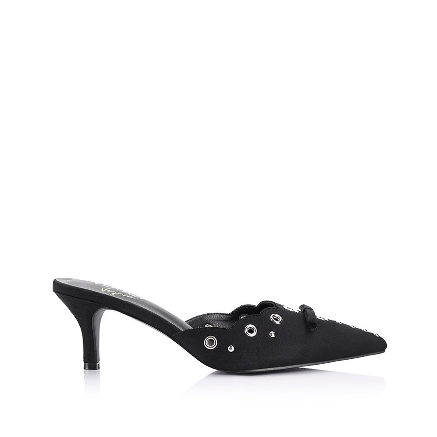 Ziggy Point Toe Kitten Heels   Black Micro