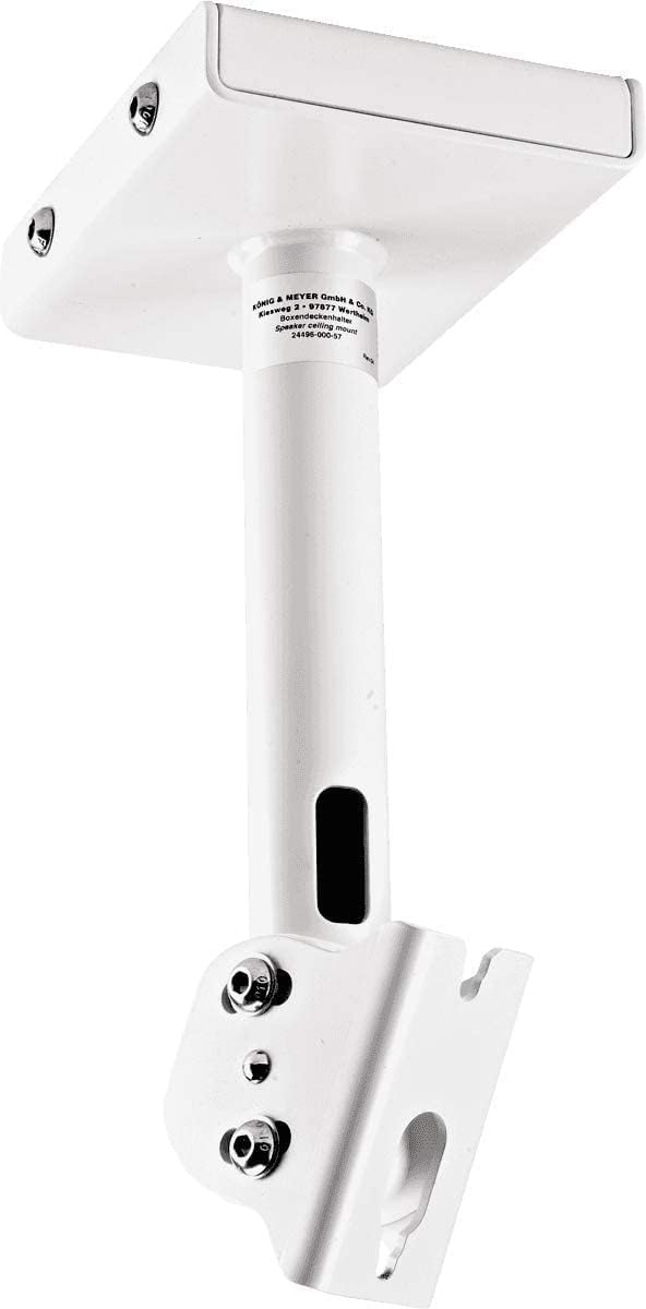 K&M König & Meyer 24496.000.57 Heavy Duty Speaker Ceiling Mount - Adjustable Clamping Bracket for PA Loudspeakers & Ceiling Speakers | +/-45° Swivel Range | 55 lbs Weight Capacity | Professional Audio Installation | Home Theater & Church Sound System Mounting | German Engineering | White Finish