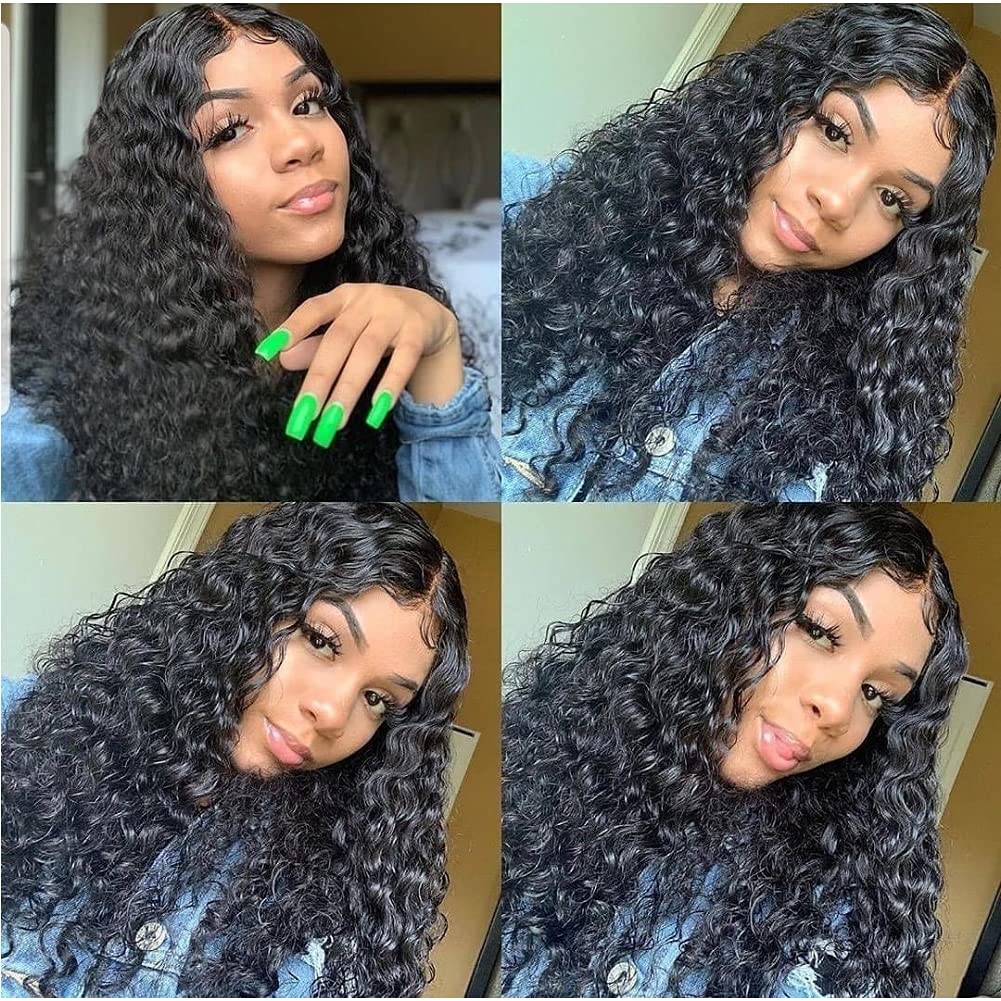 34 Inch Long Brazilian Virgin Human Hair Wig - Water Wave Lace Front Wigs with 180% Density & 4X4 Curly Lace Closure | Glueless Pre-Plucked with Baby Hair | Natural Black | Perfect for Daily Wear, Cosplay, and Special Occasions
