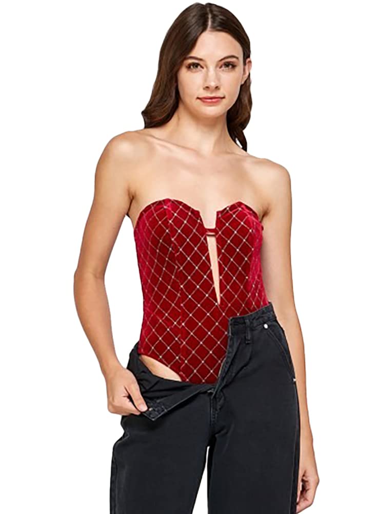 Signature 8 Women's Velvet Tube Bodysuit - Stretchy Sleeveless Jumpsuit for Party & Night Out | Sexy Bodycon Outfit for Club, Date Night & Special Occasions