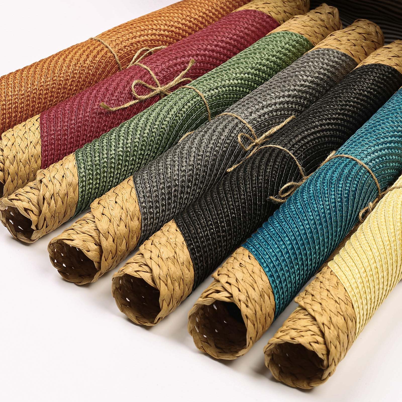 Noctiflorous Round Braided Placemats Set of 4 - 15 Inch Washable & Heat Resistant Table Mats for Dining - Non-Slip Indoor/Outdoor Placemats for Thanksgiving, Christmas, Easter - Perfect for Holiday Dinners, Parties, and Everyday Use (Orange Wide Edge)