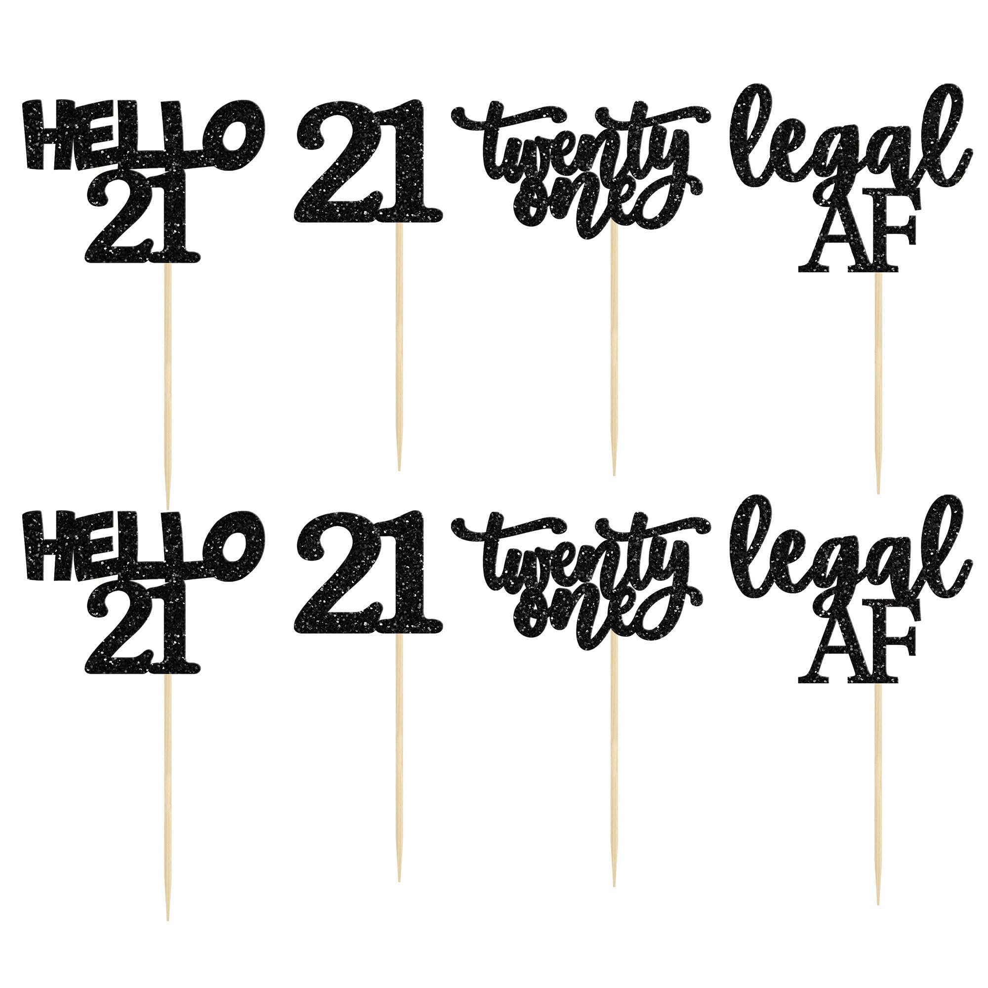 24Pcs Black Glitter 21st Birthday Cupcake Toppers - Legal Age Cake Decorations for 21st Birthday Party, Hello 21 Cupcake Picks - Perfect for Birthday Cakes, Cupcakes and Dessert Table Decorations