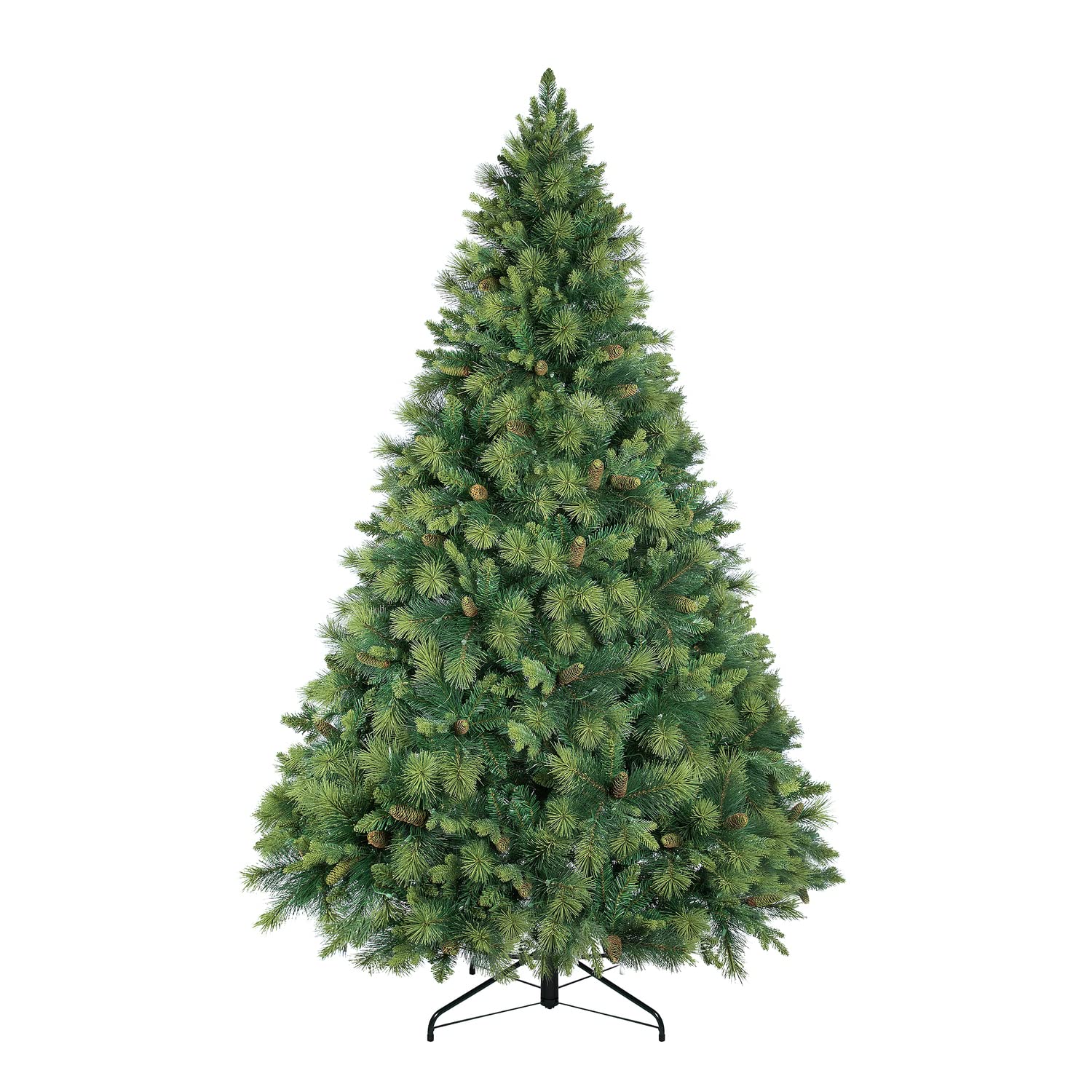 7.5ft Prelit Artificial Christmas Tree with Pine Cones & Foot Pedal - 1556 Branch Tips, 750 Warm White LED Lights & Sturdy Metal Stand - 61