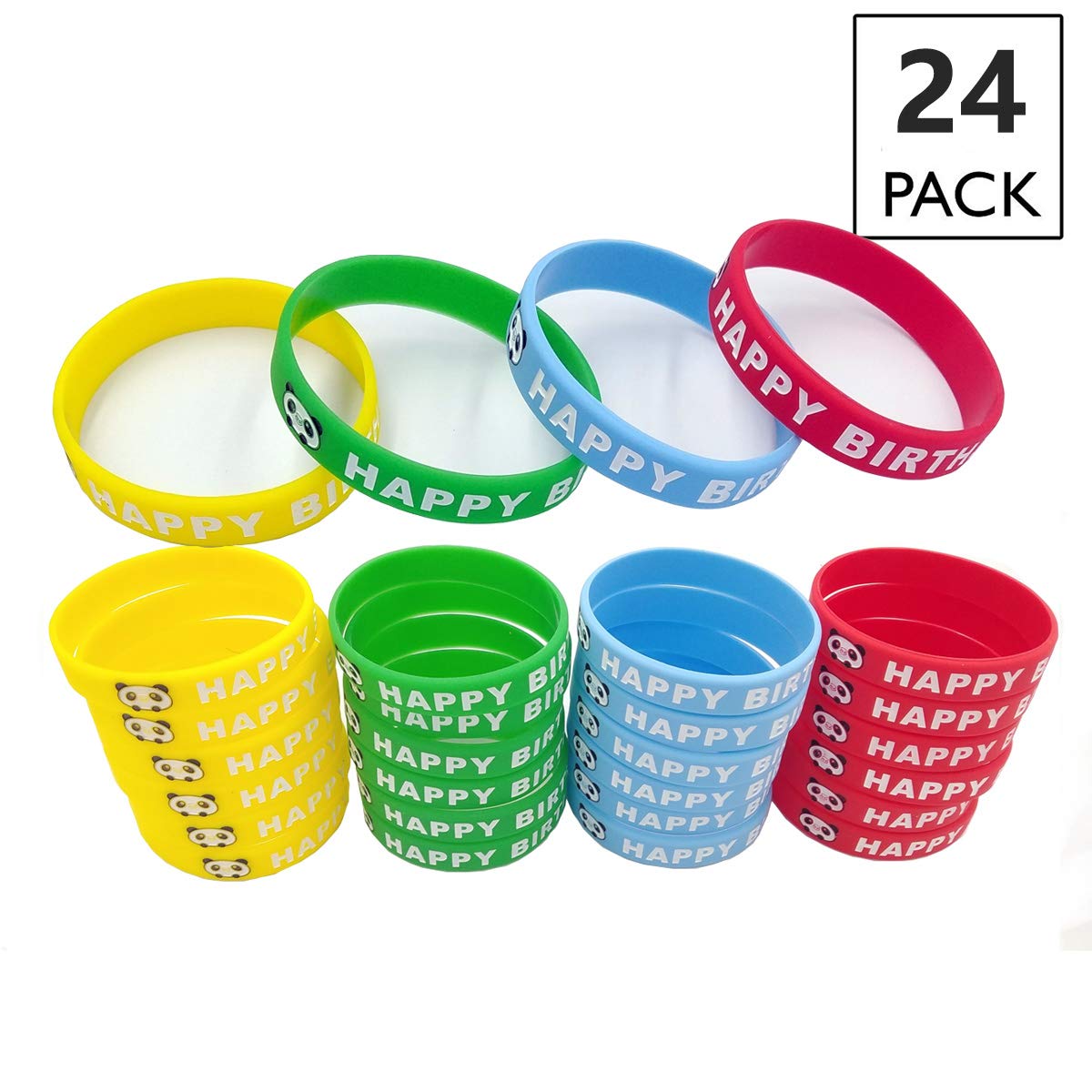 Happy Birthday Bracelets for Kids - 24 Pack Panda Pattern Silicone Wristbands, Teacher Classroom Birthday Gifts for Students - Perfect for School Celebrations, Birthday Parties & Classroom Rewards