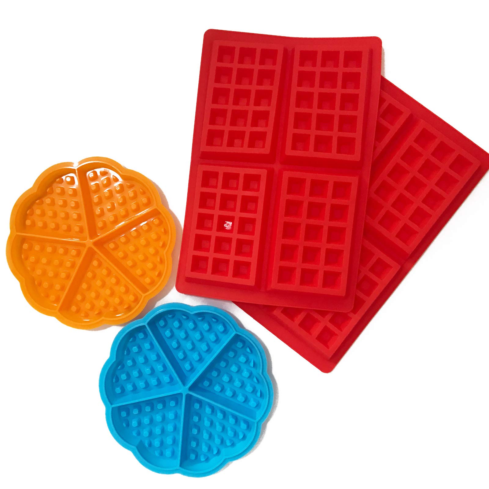 Set of 4 Non-Stick Silicone Waffle Molds - Heart & Square Shapes for Baking Chocolate Waffles, Muffins, Bread, Pies & Flans | BPA-Free Bakeware for Home Kitchen & Party Dessert Making
