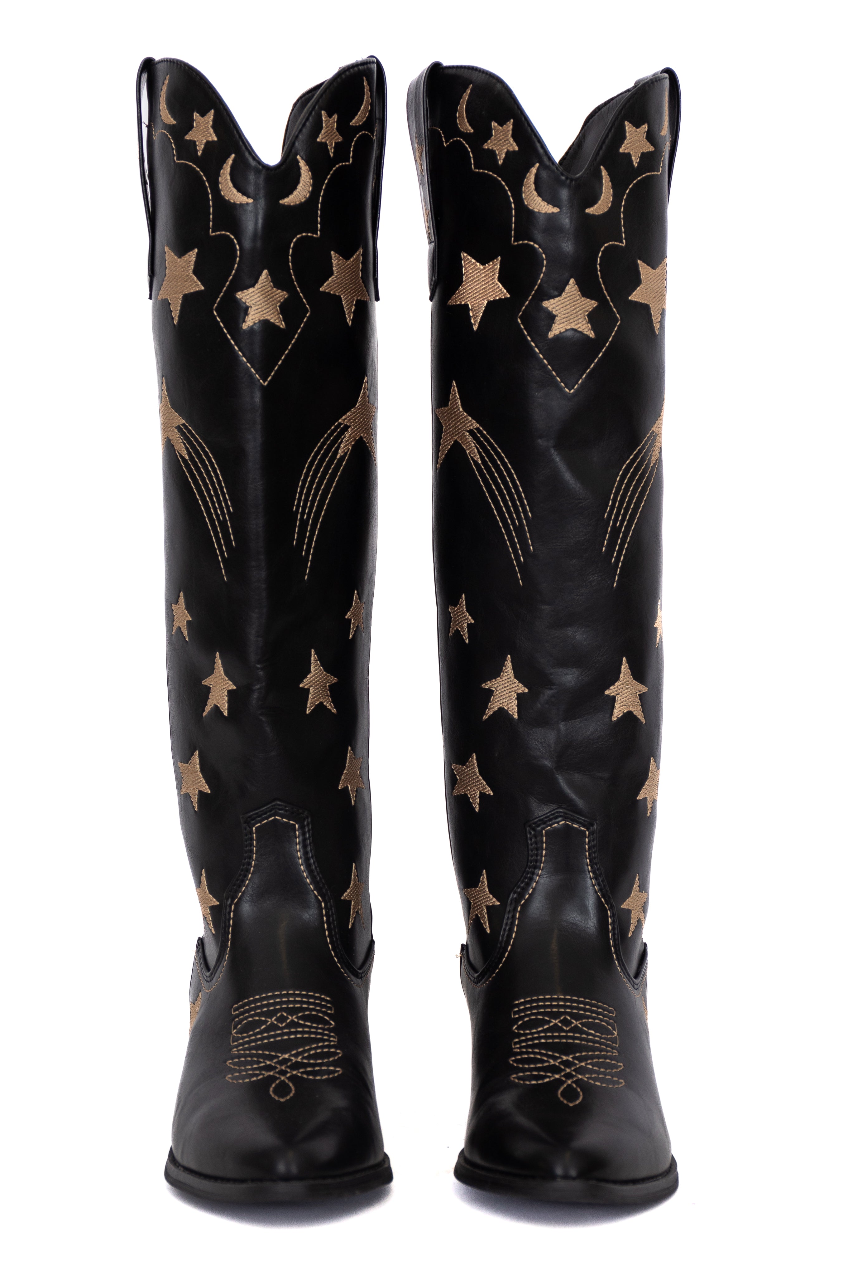 Luna Black Star & Moon Western Boots for Women - Stylish Cowgirl Boots with Embroidered Design - Perfect for Country Music Festivals, Rodeos & Western Fashion Outfits