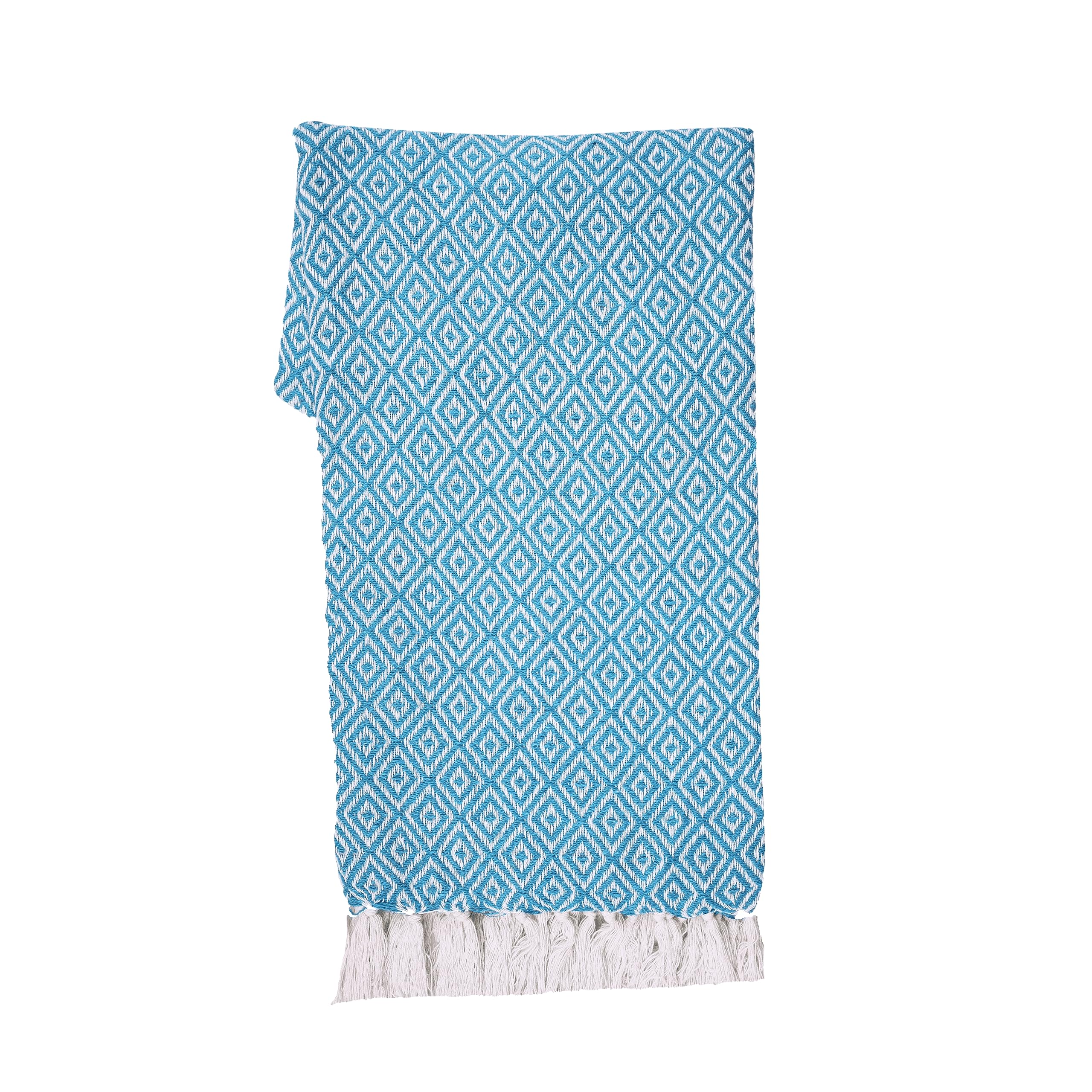 RAJRANG 50x60 Inches Soft 100% Cotton Boho Throw Blanket with Tassels - Farmhouse Decorative Blanket for Bed, Sofa & Couch in Caribbean Sea Blue - Perfect for Cozy Evenings, Home Decor & Gift Giving