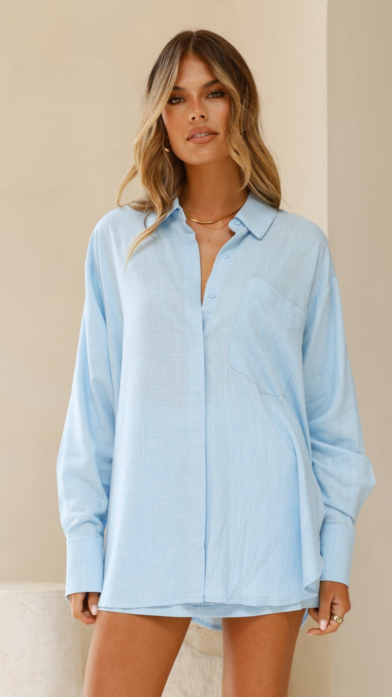 Charla Women's Button Up Shirt - Stylish Casual Blue Blouse for Work & Everyday Wear | Perfect for Office, Outings & Layering