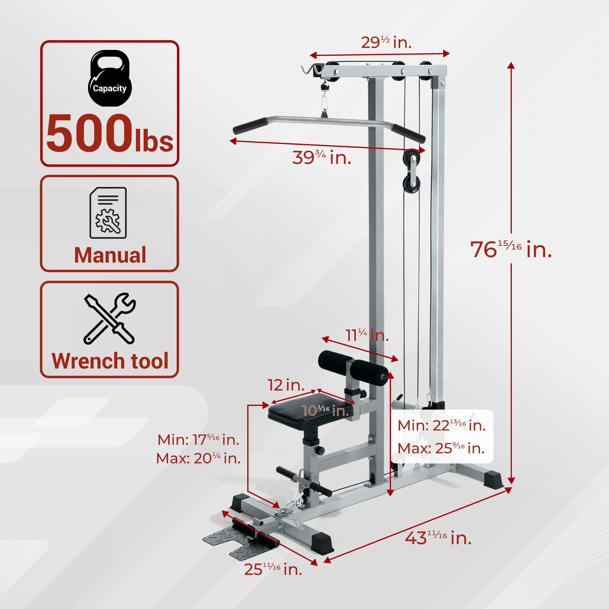 Yes4All LAT Pull Down & Row Cable Machine - Adjustable High & Low Pulley Station with Extra Pulley Cable for Home Gym Strength Training | Perfect for Lat Workouts, Back Exercises & Full-Body Training