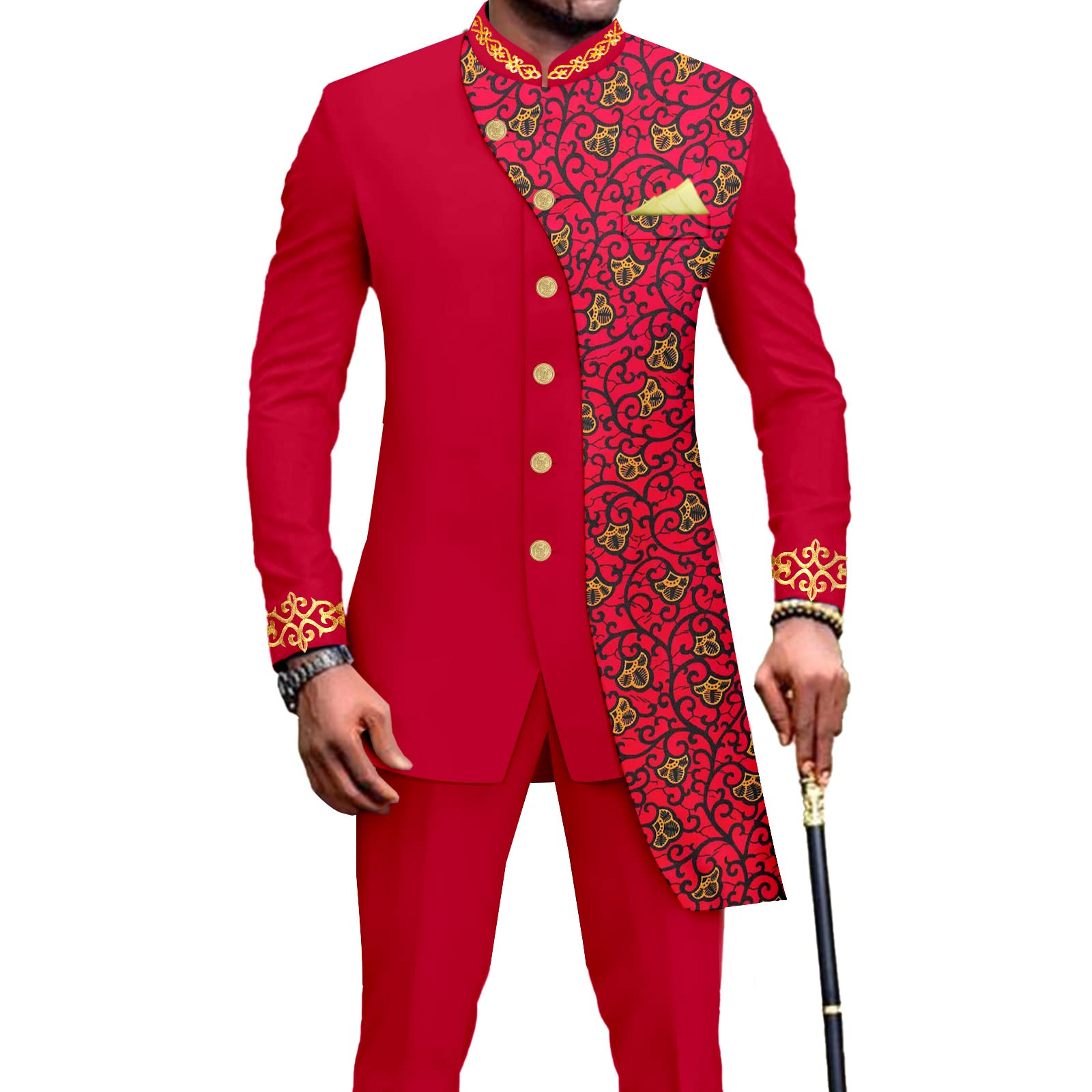 Stylish African Suits for Men - Slim Fit Embroidery Single Breasted Blazer & Pants Set | Business Formal Wear | Perfect for Weddings, Office & Special Occasions
