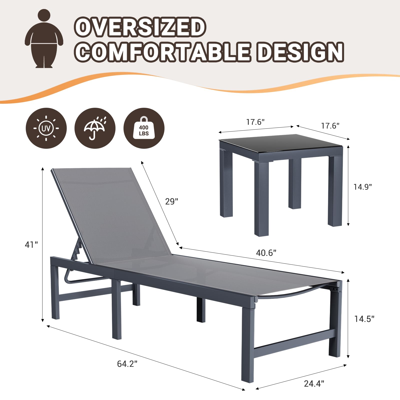 Amopatio 3-Piece Patio Chaise Lounge Set - 24.4