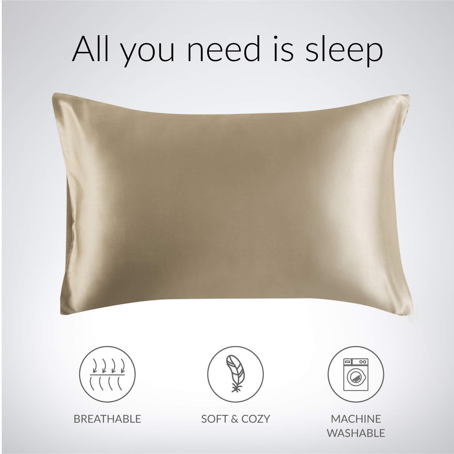 Luxury Satin Pillowcase for Hair and Skin - 2 Pack King Size (20x40 Inches) Cooling Super Soft Pillow Covers with Envelope Closure - Taupe - Perfect for Beauty Sleep, Skin Care & Reducing Hair Friction