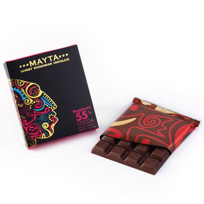 Mayta Gourmet Dark Chocolate Bars 55% Cacao with Raspberry - Ecuadorian Fine Aroma Cocoa - Exotic Fruit Inclusions - 12 Pack (600g) - Perfect for Gifts, Desserts & Gourmet Snacking
