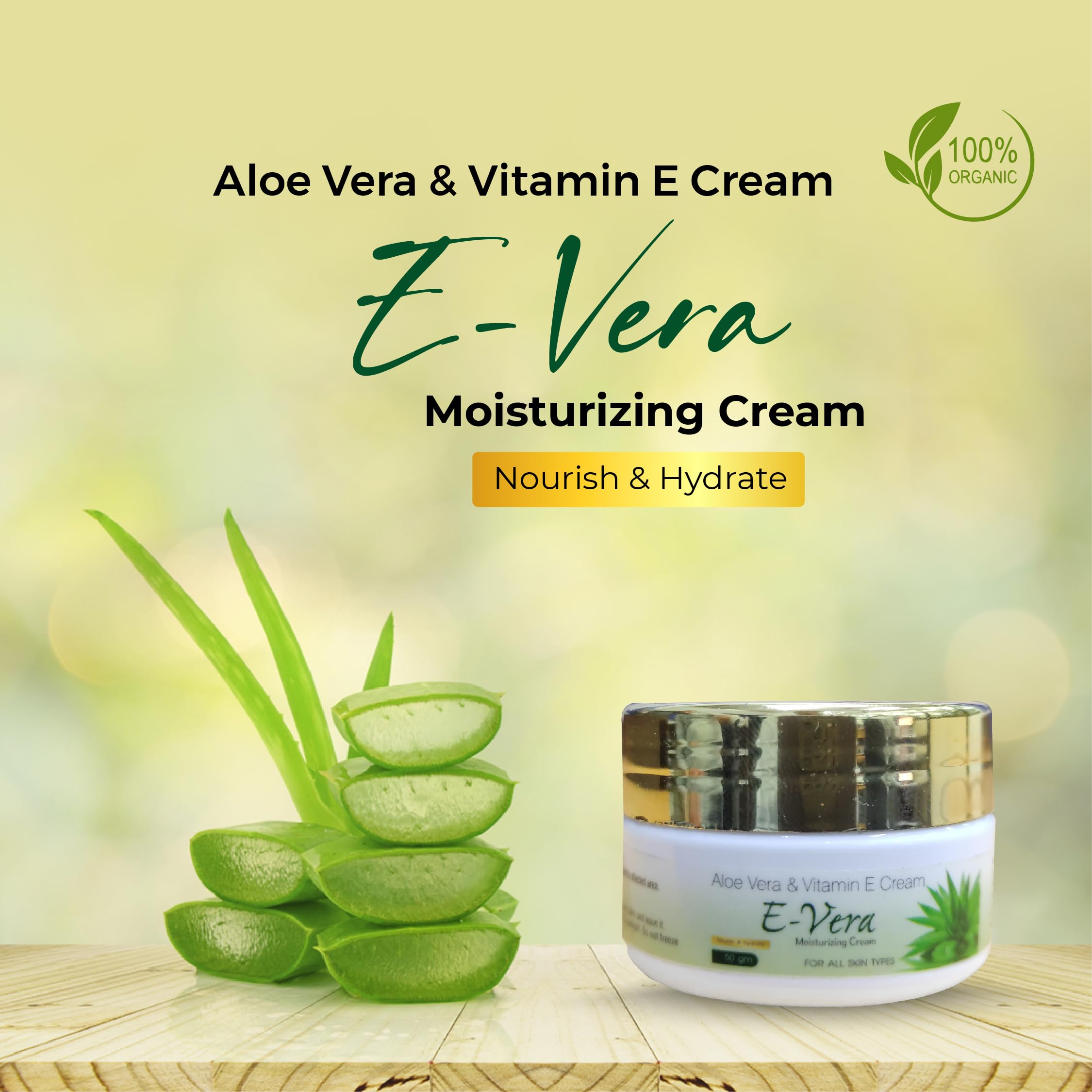 E-Vera Cream with Aloe Vera & Vitamin E - Deep Moisturizing & Glowing Skin Care for All Skin Types - 50g (Pack of 4) - Perfect for Daily Hydration, Dry Skin Relief & Nighttime Nourishment
