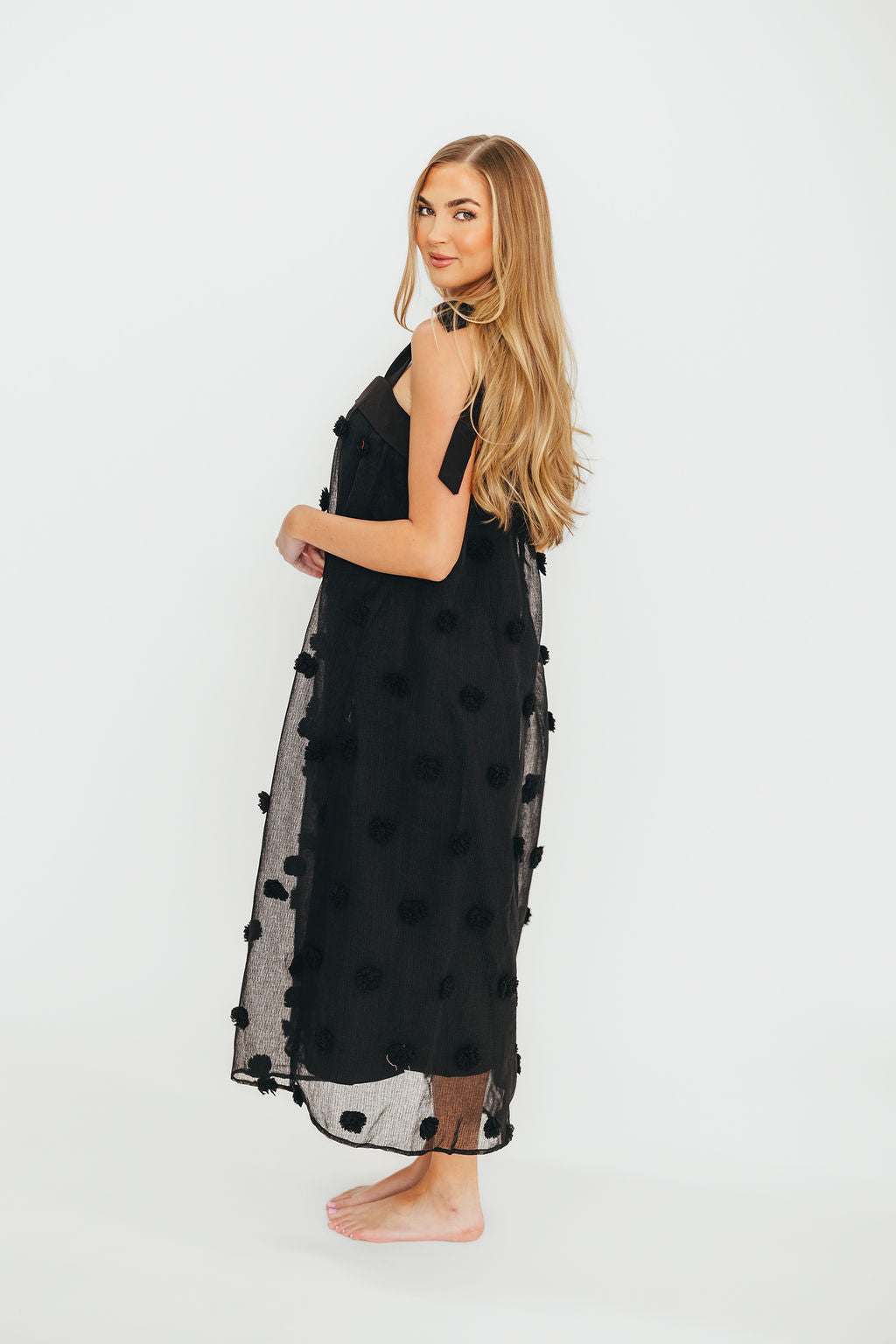 Black Catalina Blossom Embroidery Tie Strap Midi Dress - Floral Summer Dress for Beach Vacation, Garden Party & Date Night