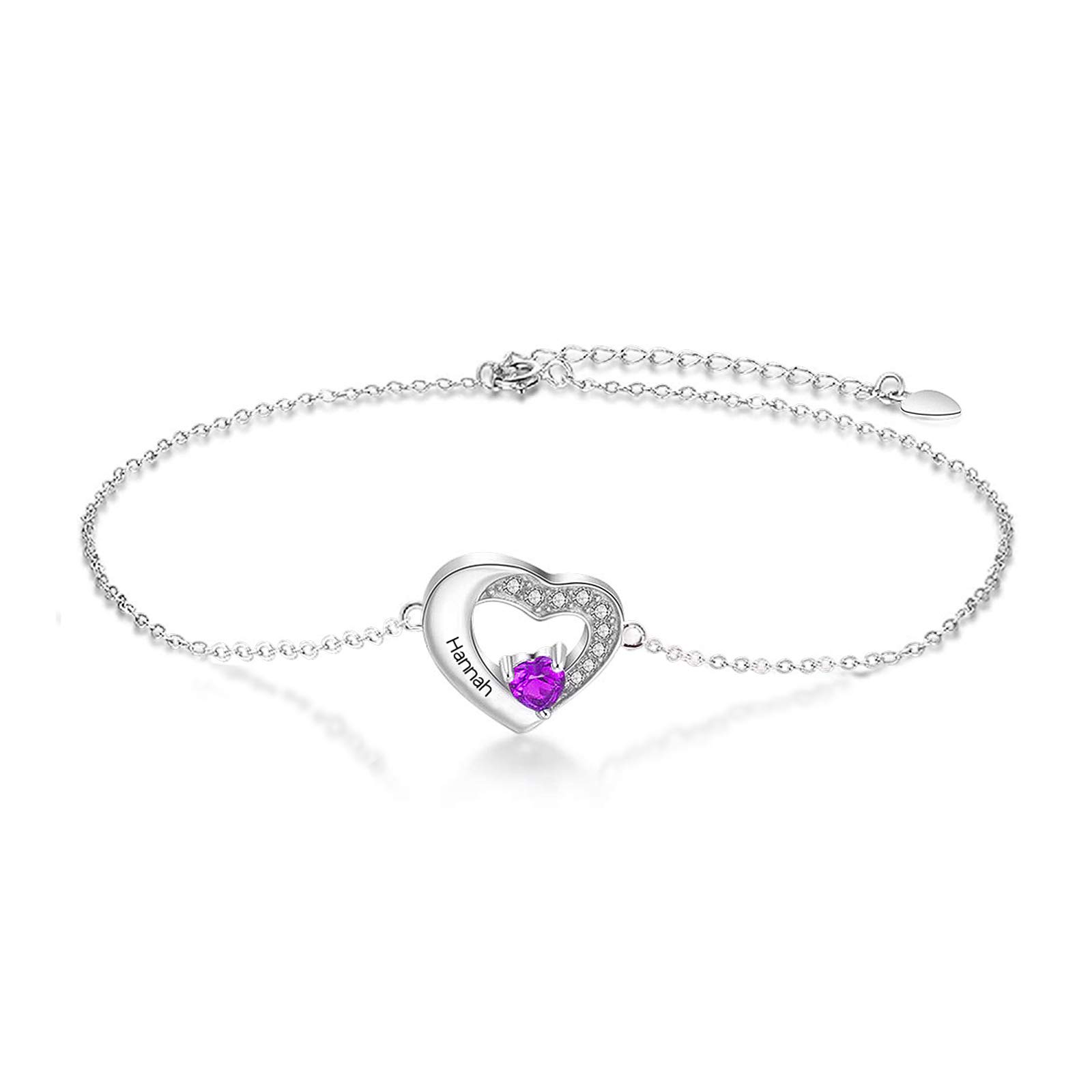 Personalized Mothers Bracelets with 1-6 Simulated Birthstones - Custom Engraved Heart Name Bangle for Mom, BFF & Family - Unique Jewelry Gift for Birthday, Christmas, Mother's Day - Perfect for Everyday Wear, Special Occasions & Heartfelt Gifting