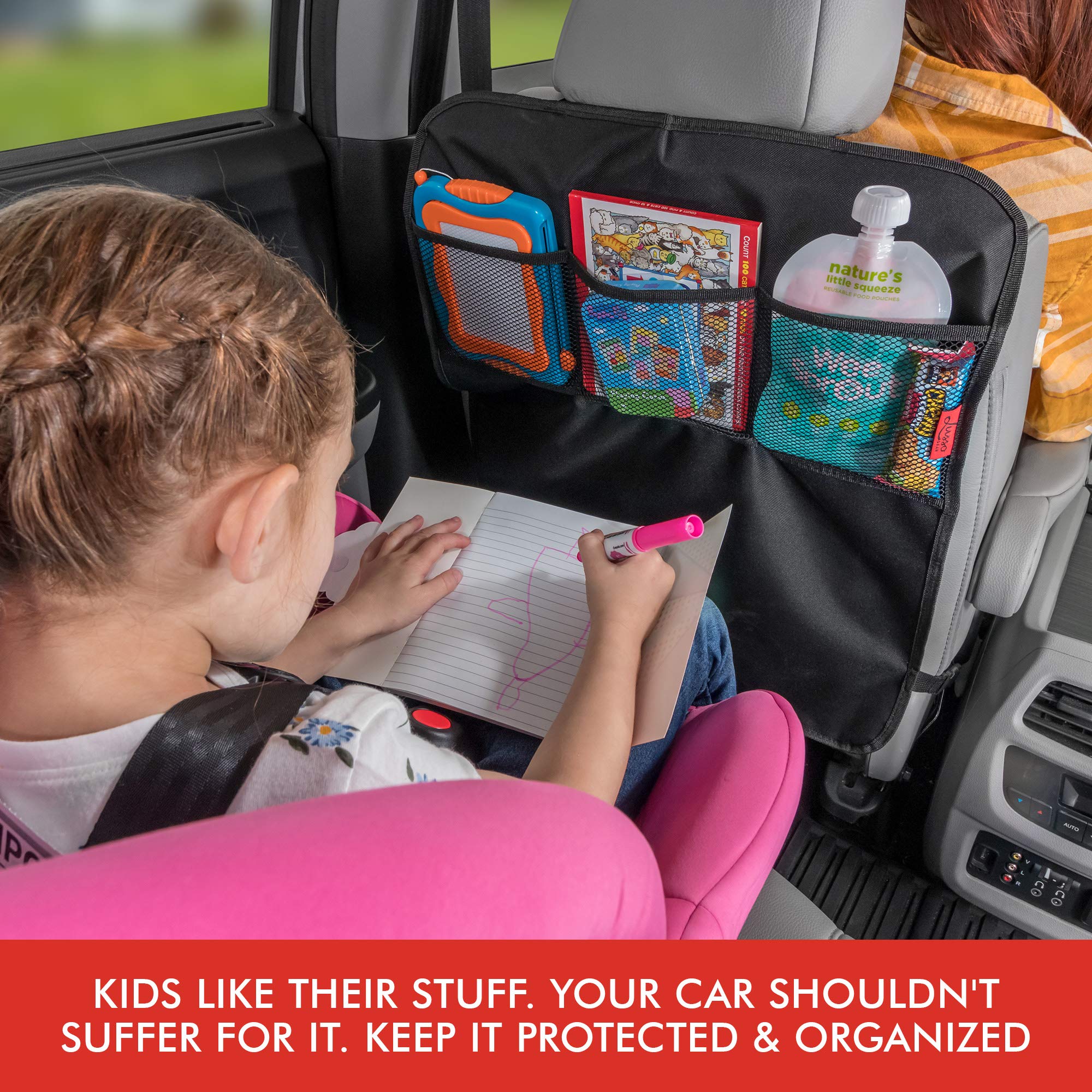 Lusso Gear 2-Pack Car Seat Protector & 2-Pack Heavy Duty Kick Mats (Gray) - Waterproof Seat Cover for Cars, Trucks & SUVs - Premium Oxford Fabric Protects Leather & Fabric Seats - Perfect for Family Travel, Road Trips & Daily Commute