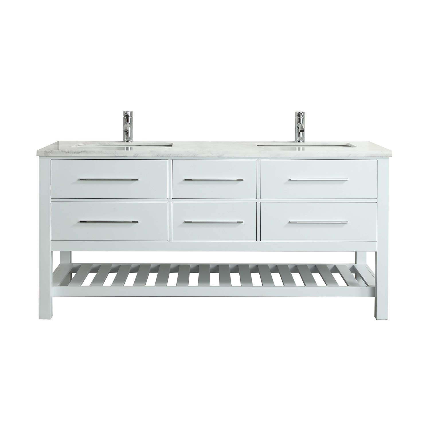 Eviva 60 Inch Modern Bathroom Vanity Set with Porcelain Sink & Marble Top - Double Sink Vanity Cabinet with Sturdy Legs - Perfect for Master Bathroom, Guest Bath or Powder Room Renovation