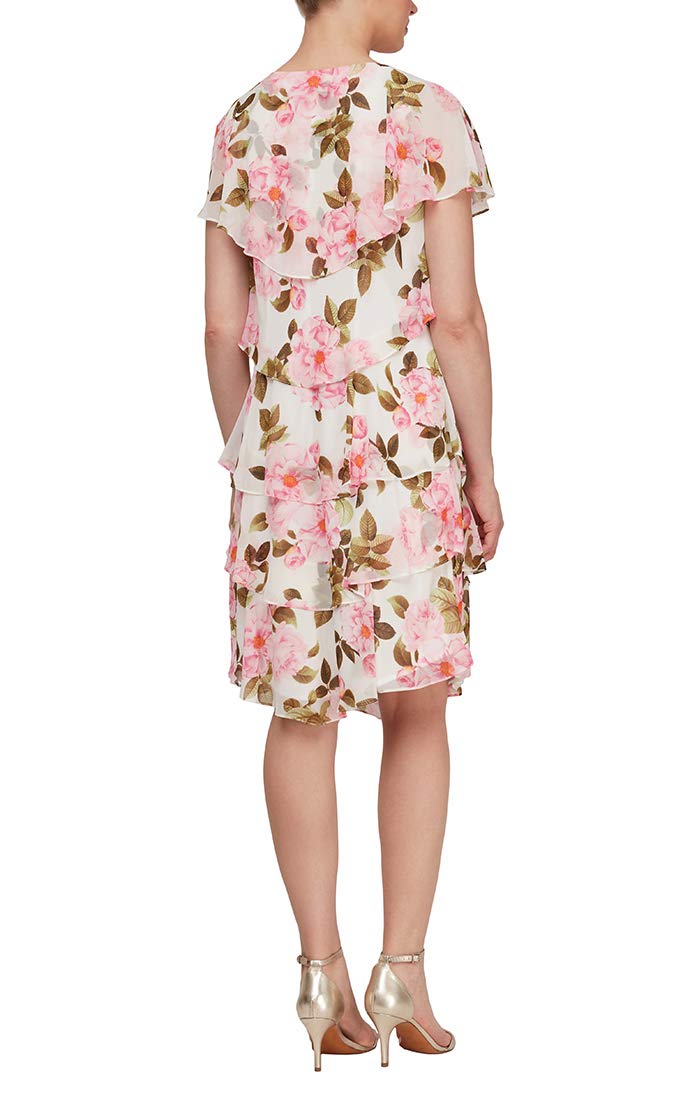 S.L. Fashions Plus Size Women's Floral Print Short Sleeve Pebble Tier Dress - Casual Summer Outfit for Beach, Party & Vacation Wear