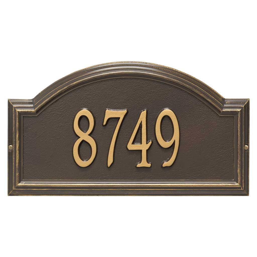 Custom Bronze Arch-Shaped Address Plaque with Gold Numbers - Personalized House Number Sign for Home & Office - Durable Cast Metal for Outdoor & Indoor Use (P2822)