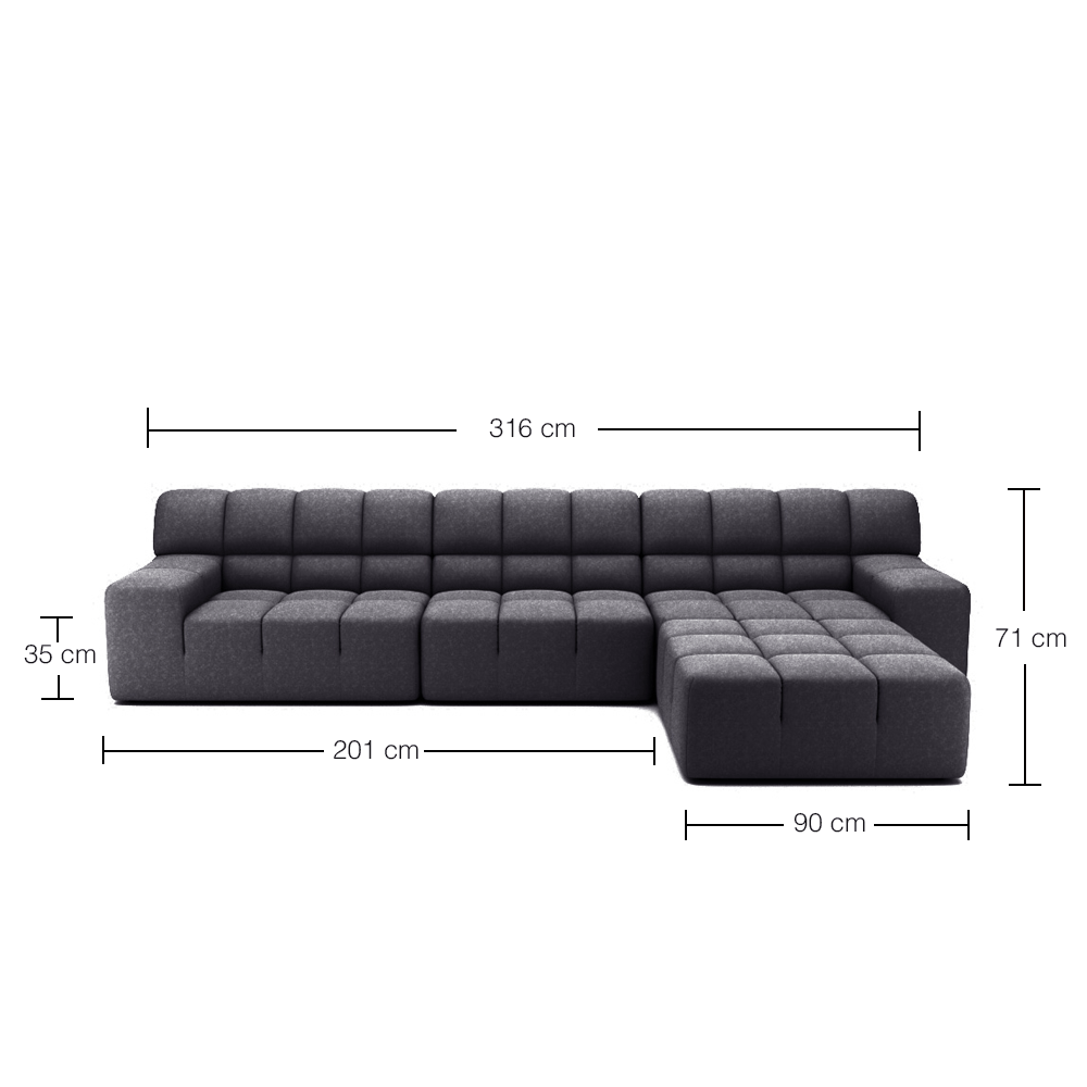Roger 4-Seater Modular Sofa with Ottoman - Modern Sectional Couch for Living Room, Lounge & Home Theater - Comfortable L-Shaped Sofa Set with Storage Ottoman