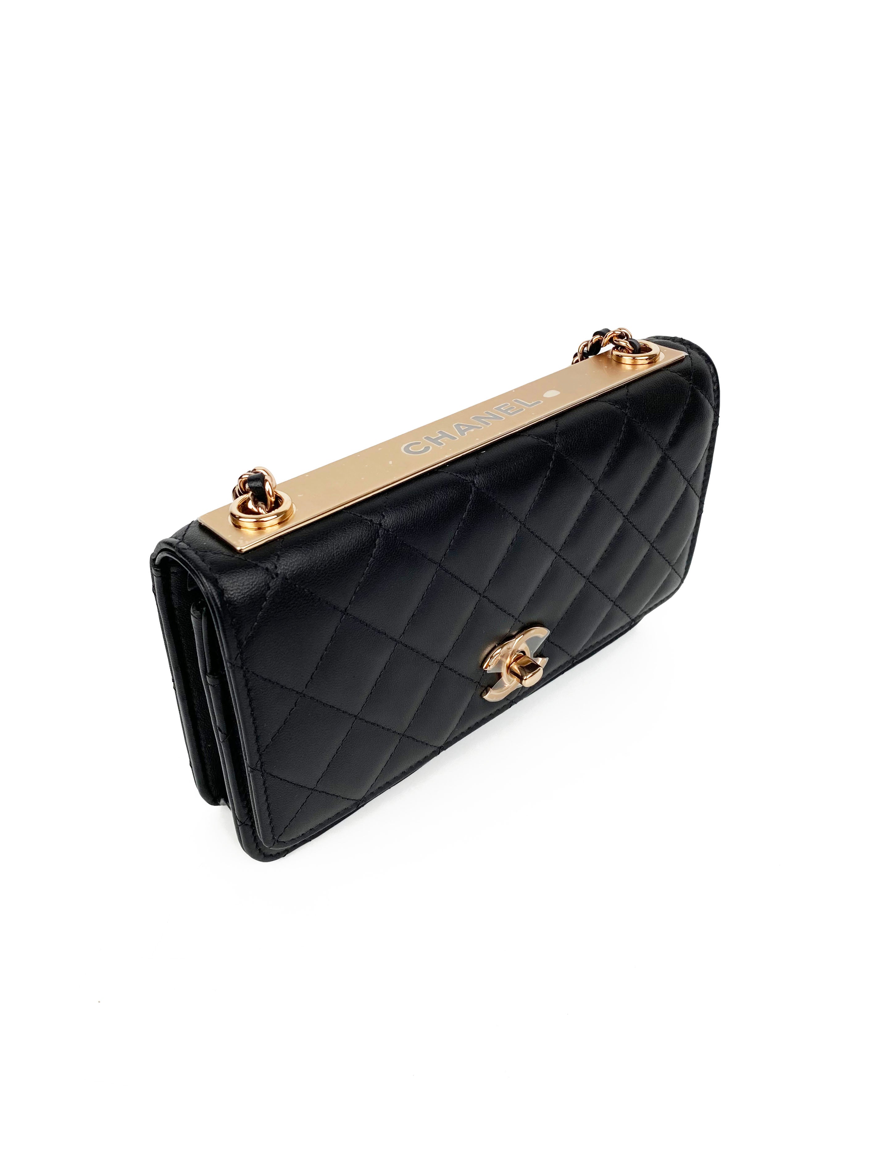Chanel Black Trendy Wallet on Chain with Rose Gold Hardware - Stylish Crossbody Bag for Women, Perfect for Evening Parties, Date Nights & Special Occasions