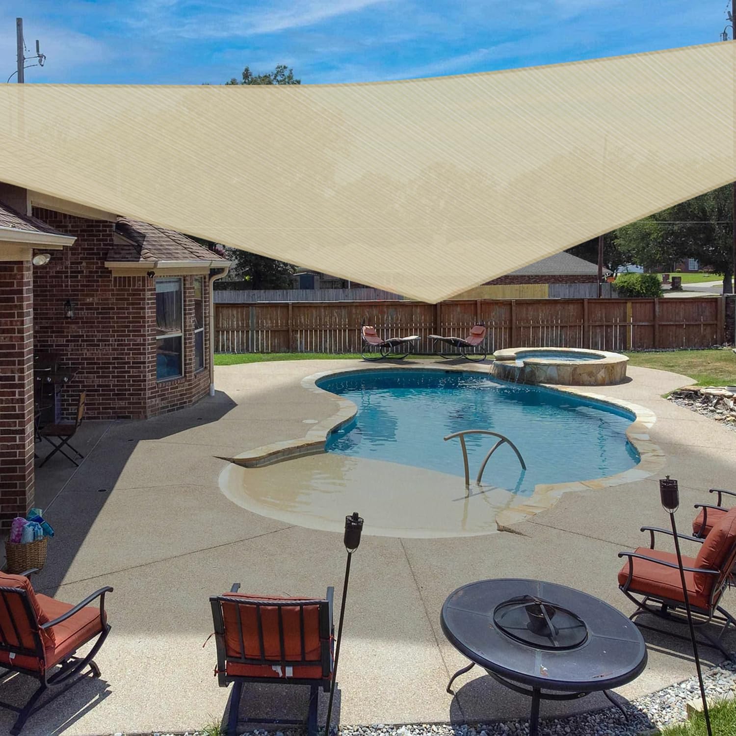 UV-Resistant Triangle Sun Shade Sail Canopy - Outdoor Patio Backyard Sun Protection, Beige Fabric Cloth Screen for Garden, Poolside, and Deck Shading
