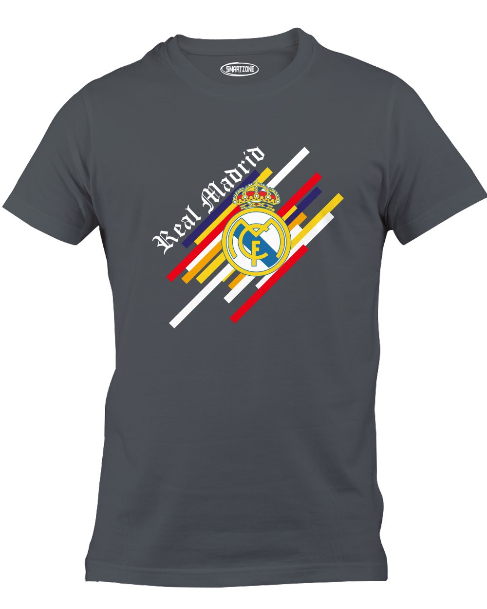 Smart Zone White Logo T-Shirt for Men - Charcoal Gray Cotton Crewneck Tee - Large Size - Casual Wear & Street Style Outfits